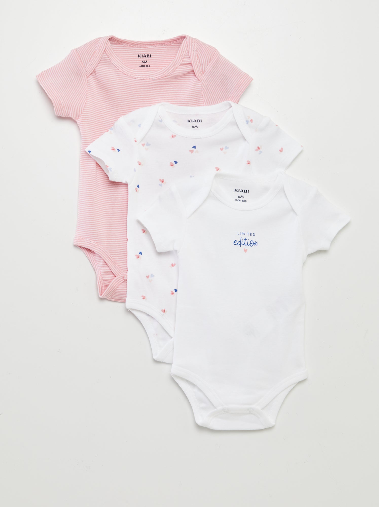Bodies imprimés en coton - lot de 3 - Blanc/rose