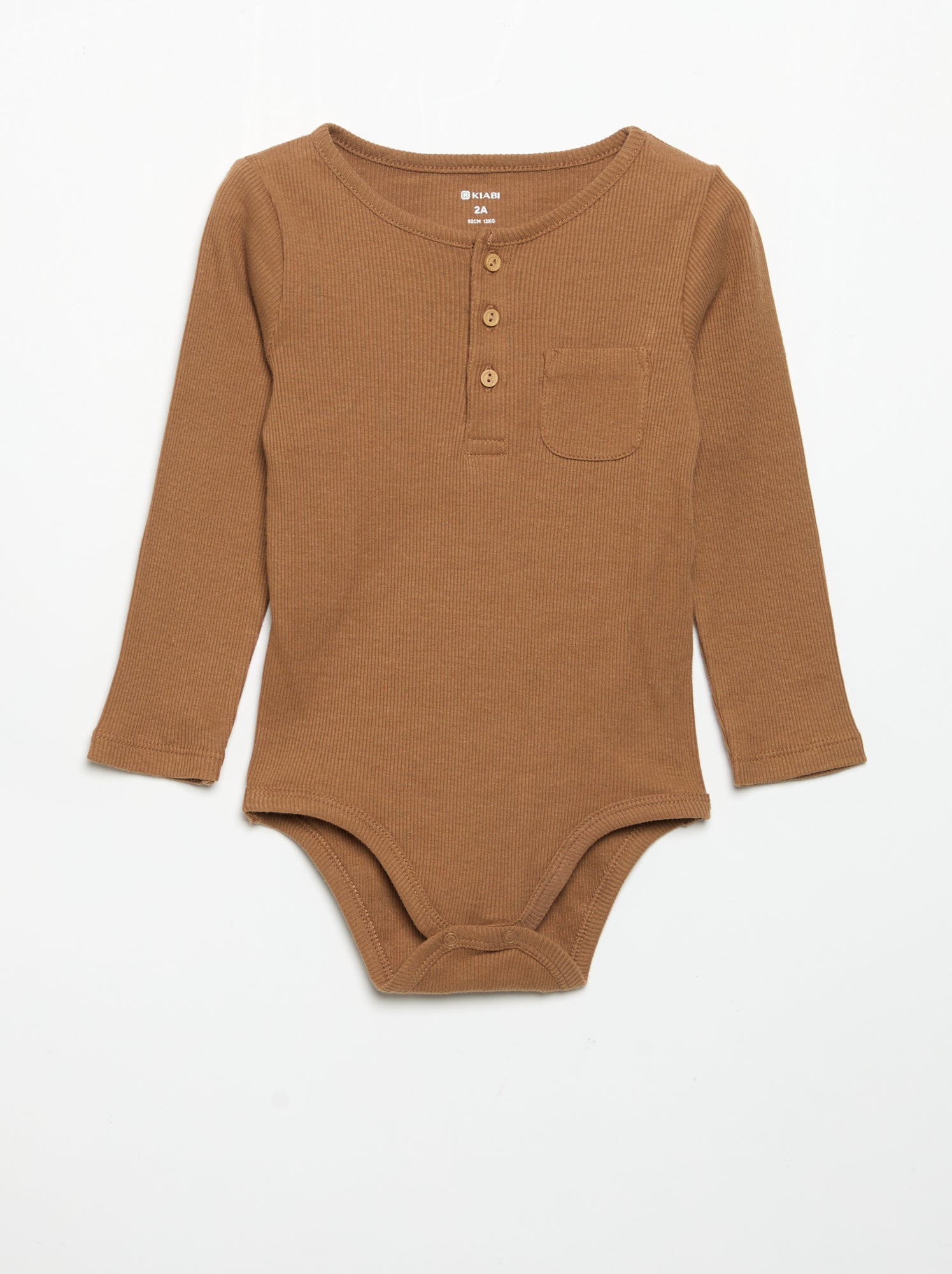 Body à manches longues et col boutonné - Beige