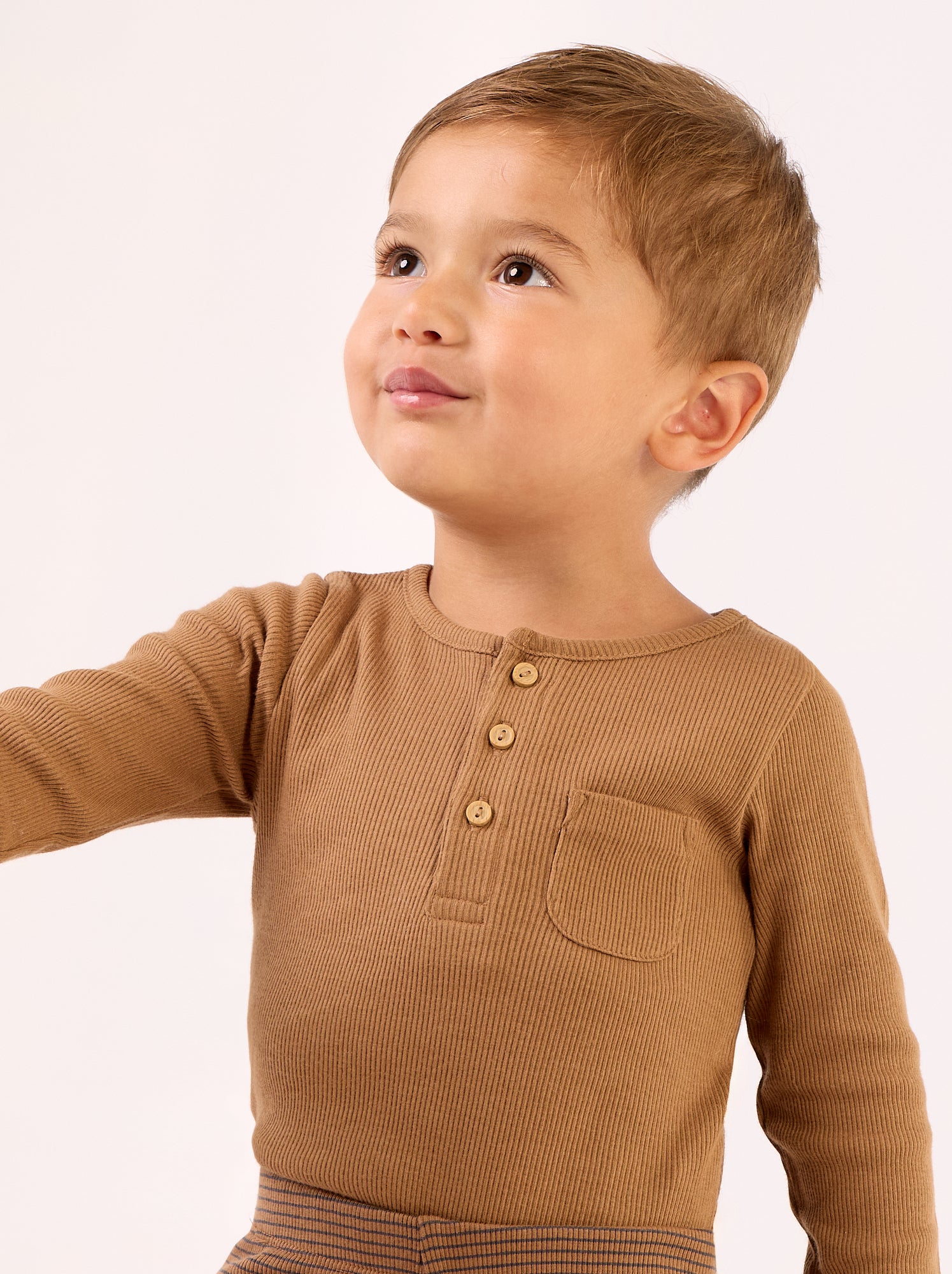 Body à manches longues et col boutonné - Beige