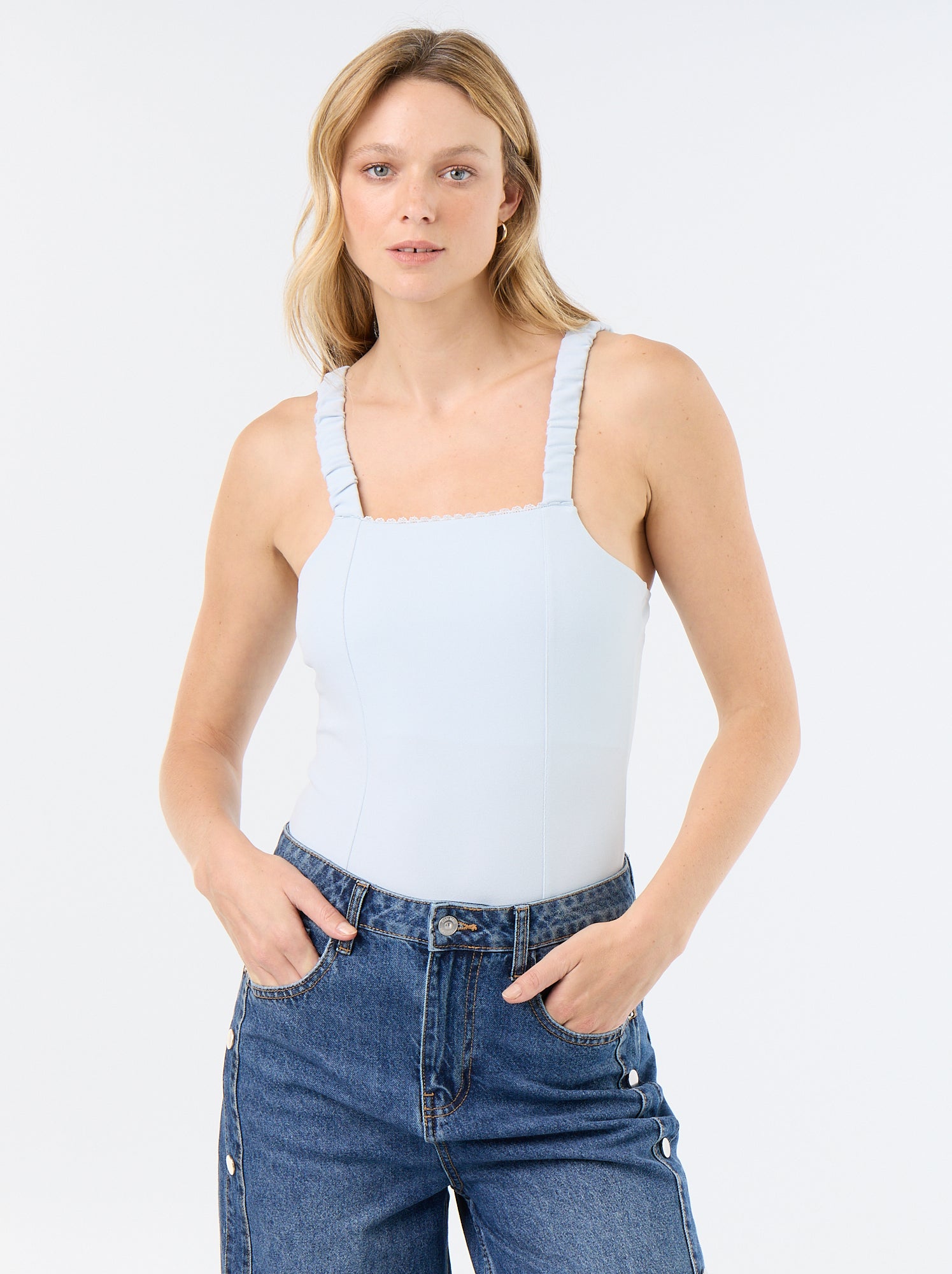 Body avec bretelles élastiquées - Bleu