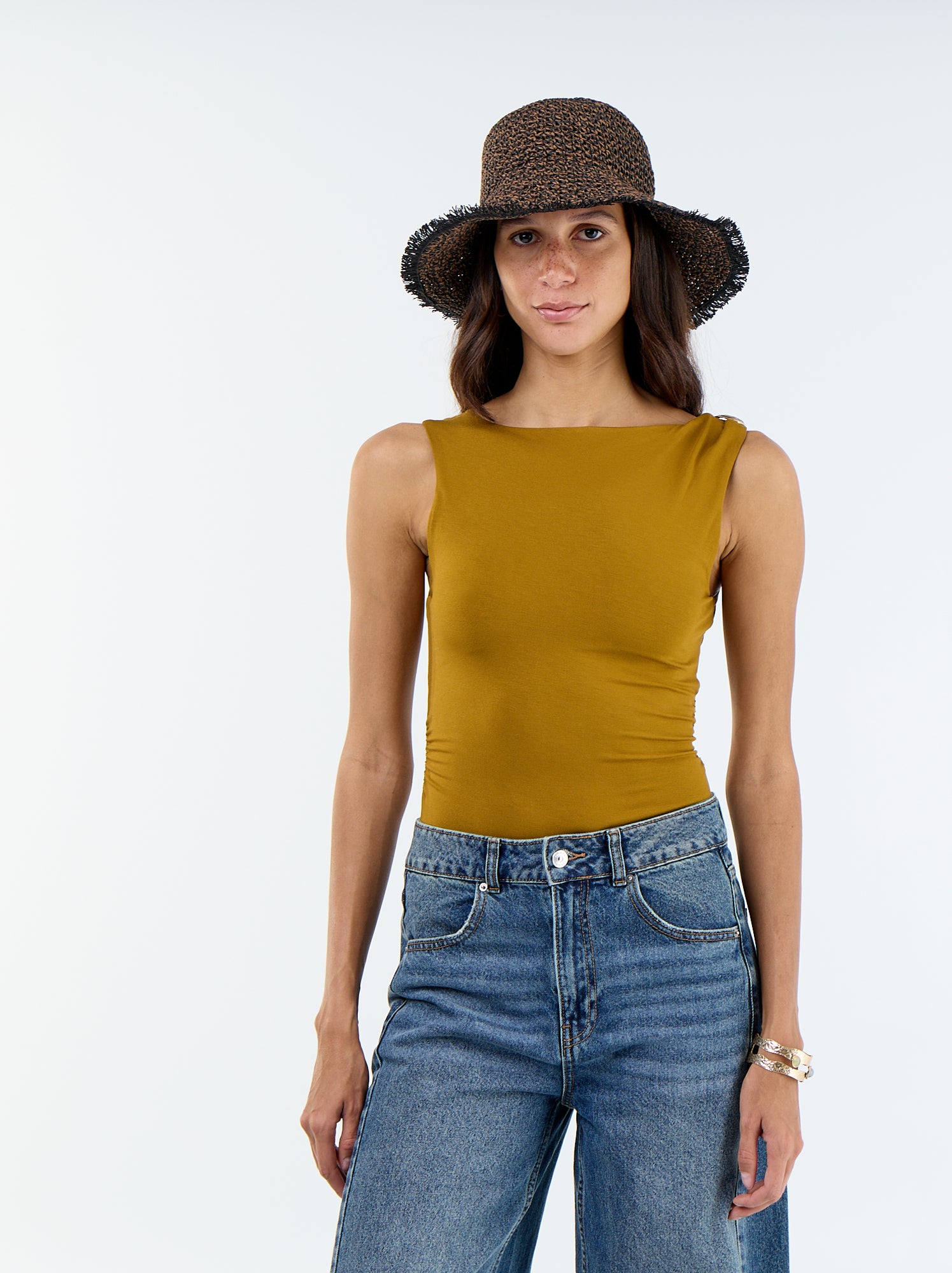 Body dos échancré avec bijou doré - Marron