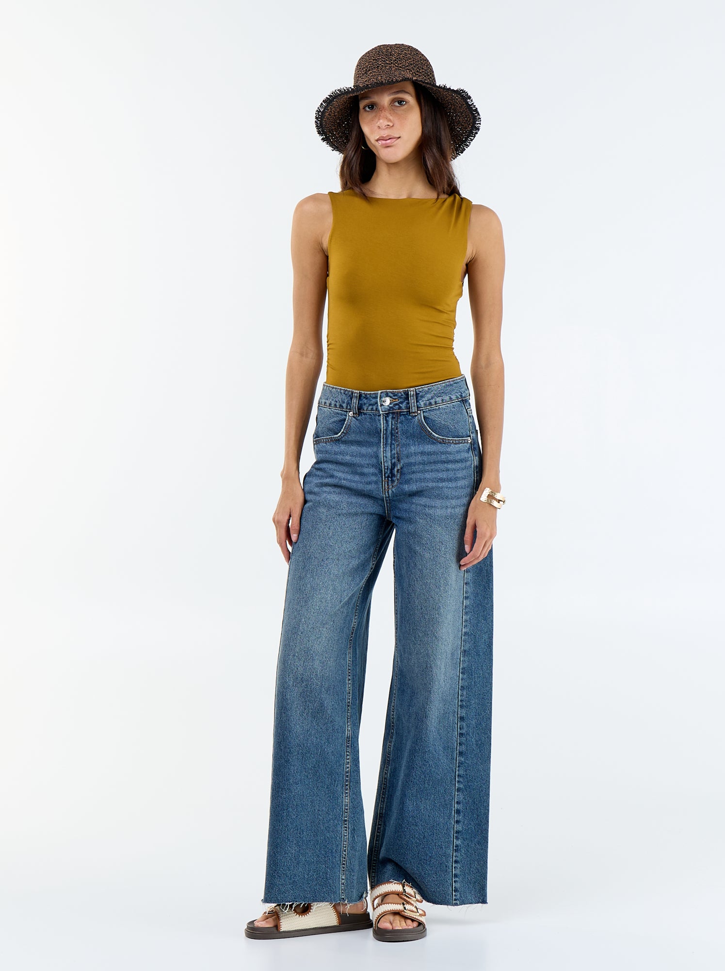 Body dos échancré avec bijou doré - Marron