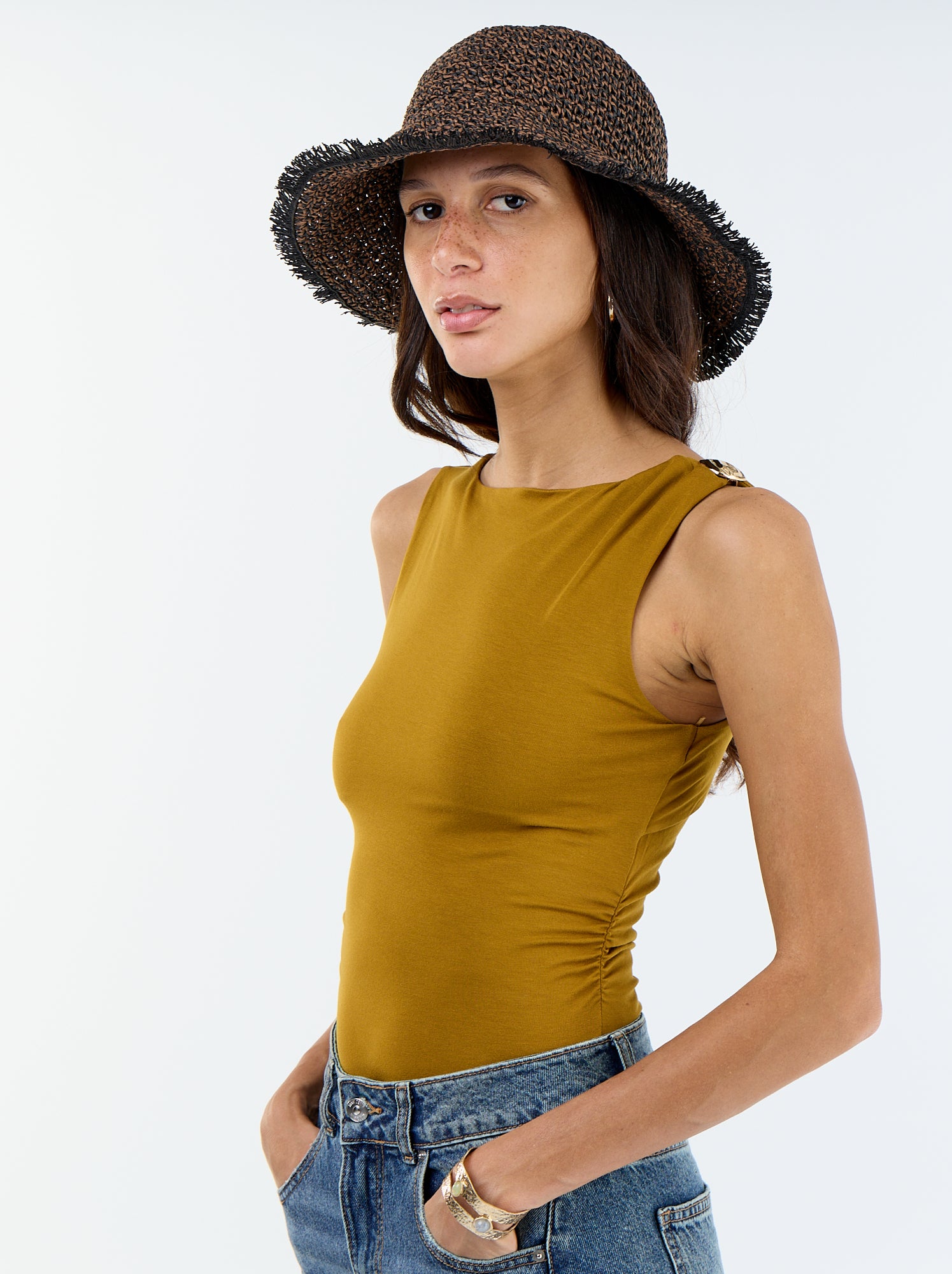 Body dos échancré avec bijou doré - Marron