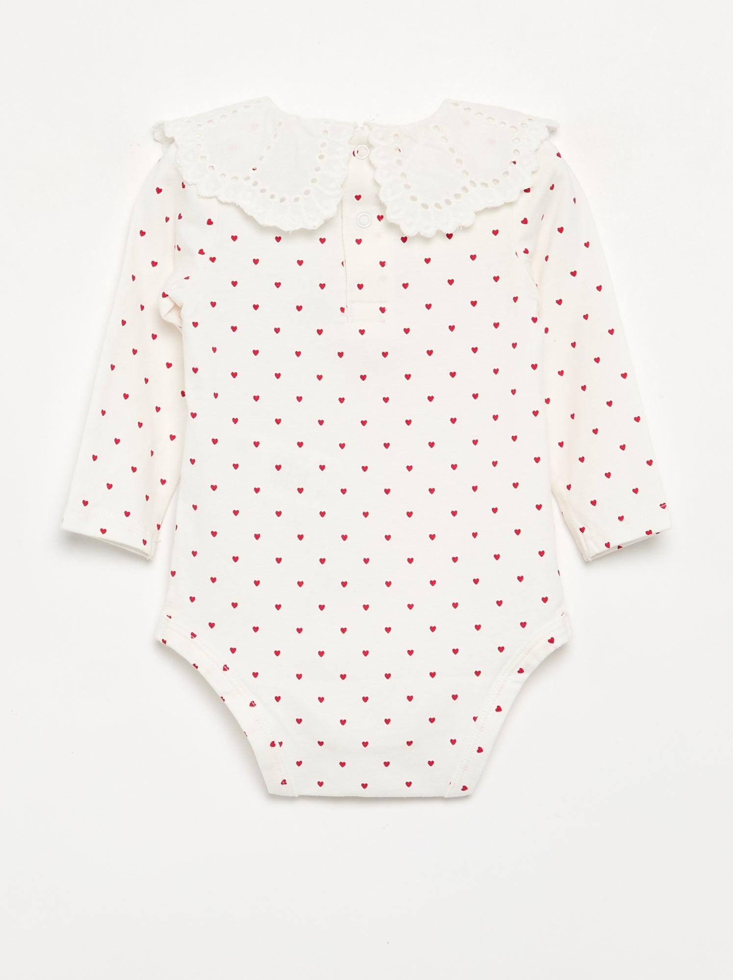 Body imprimé avec col claudine en broderie anglaise - Blanc (GET55_1)