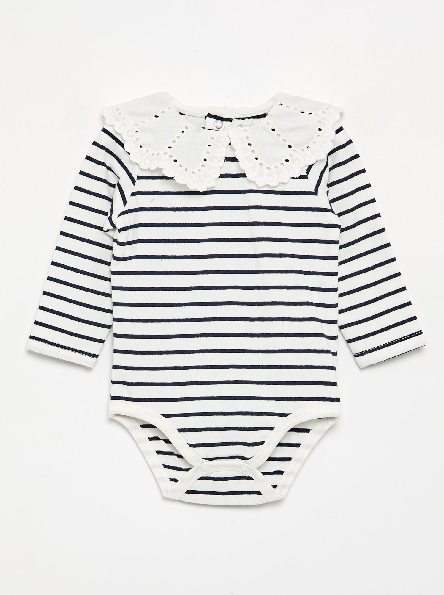 Body imprimé avec col claudine en broderie anglaise - Blanc (GET55_2)