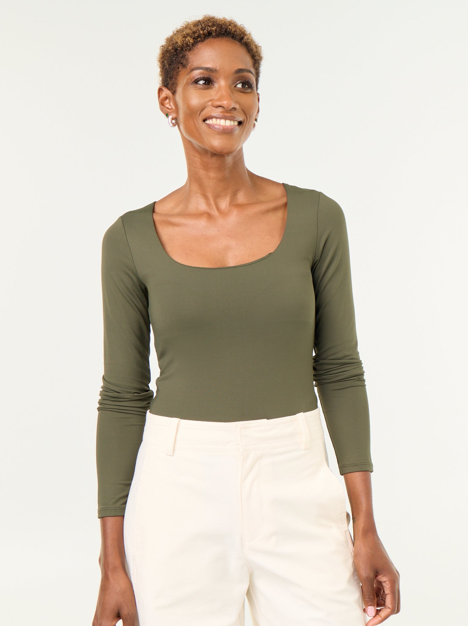 Body manches longues et col rond - Kaki