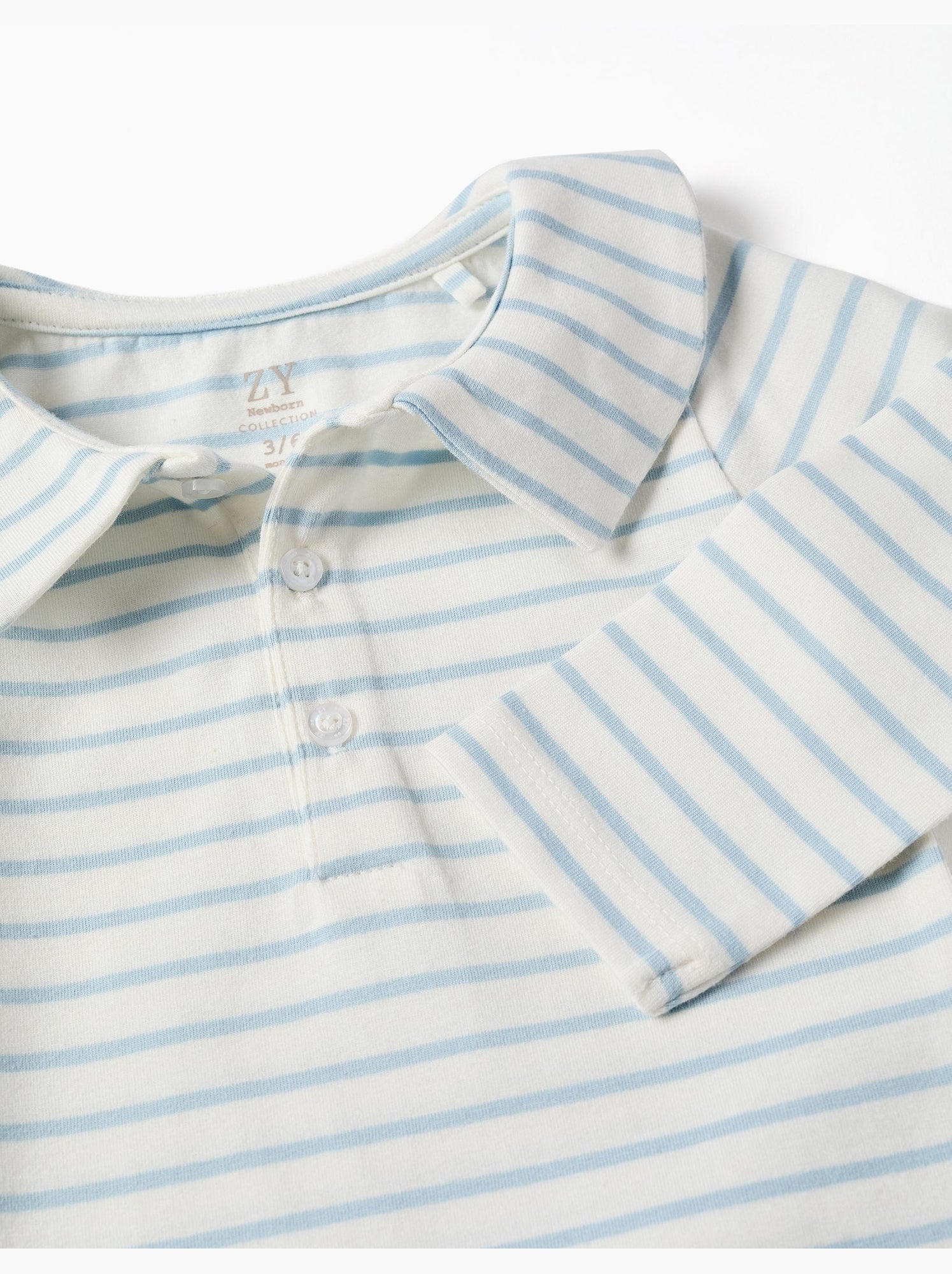 Body polo à manches longues et rayures - Beige clair