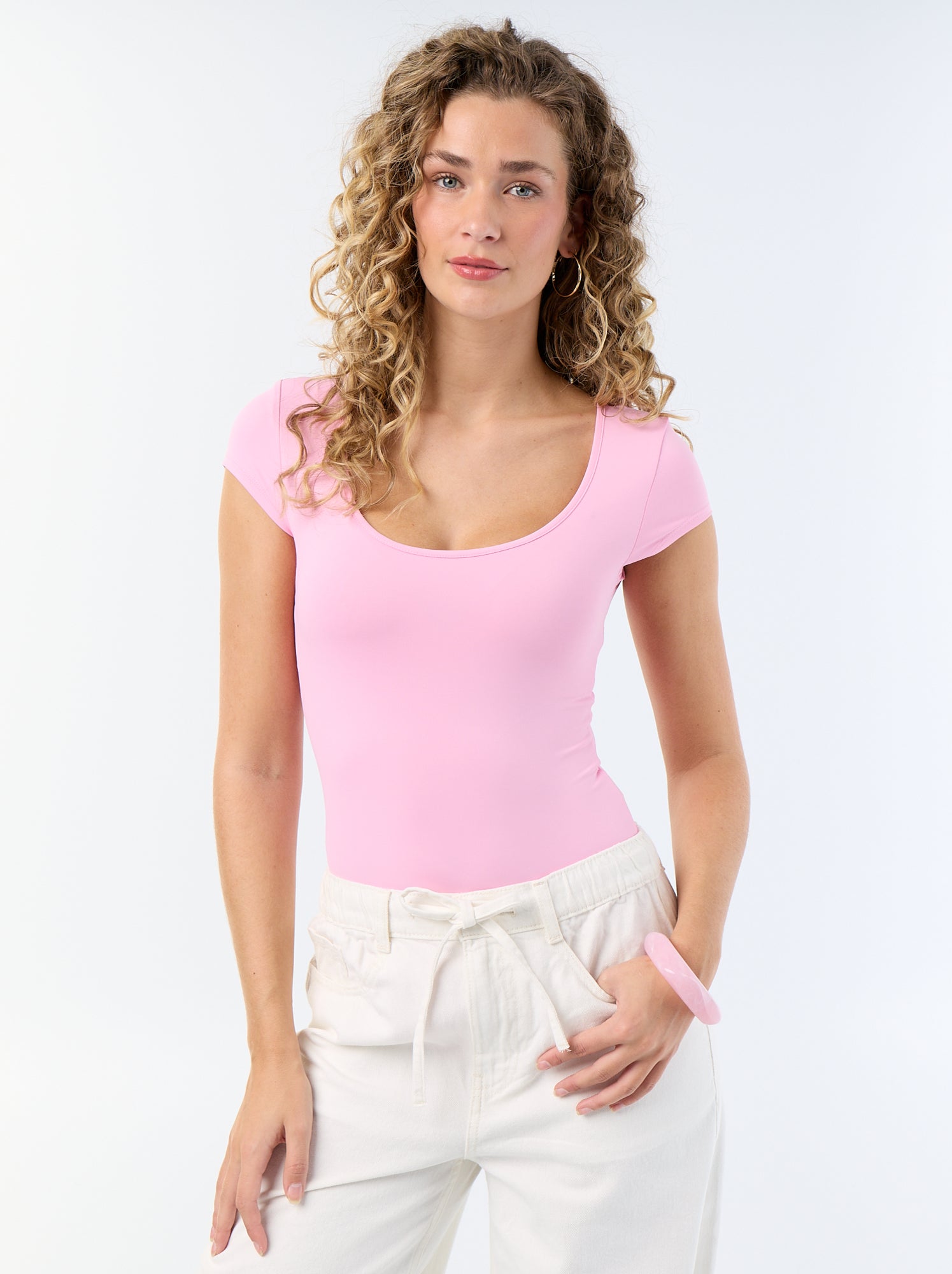 Body uni à manches courtes - Rose