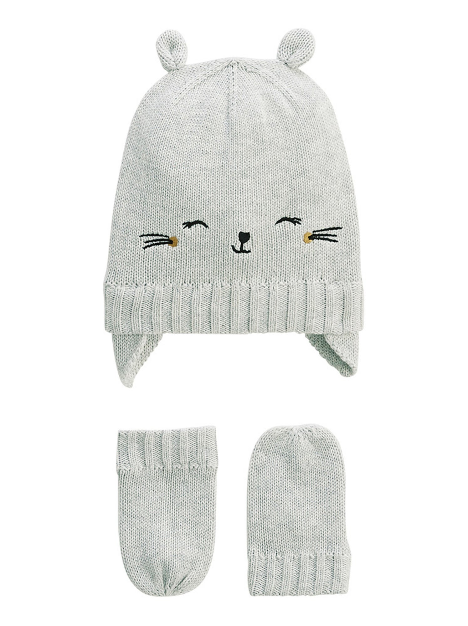 Bonnet bébé et moufles en tricot esmée - Gris Gris