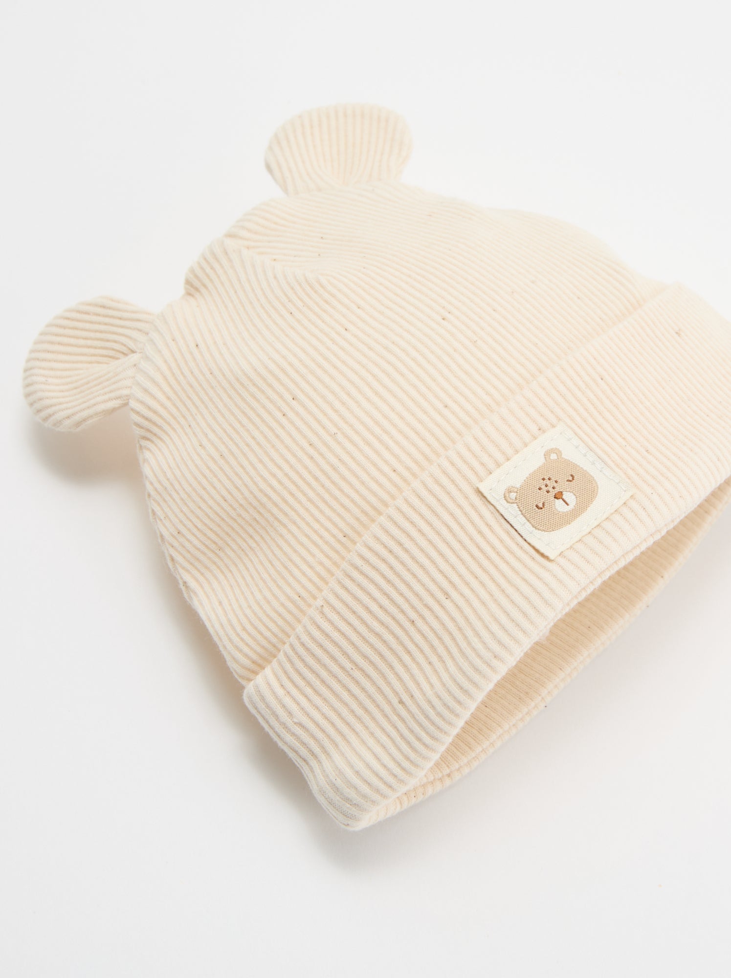 Bonnet côtelé avec oreilles - Beige (FZP53_2)