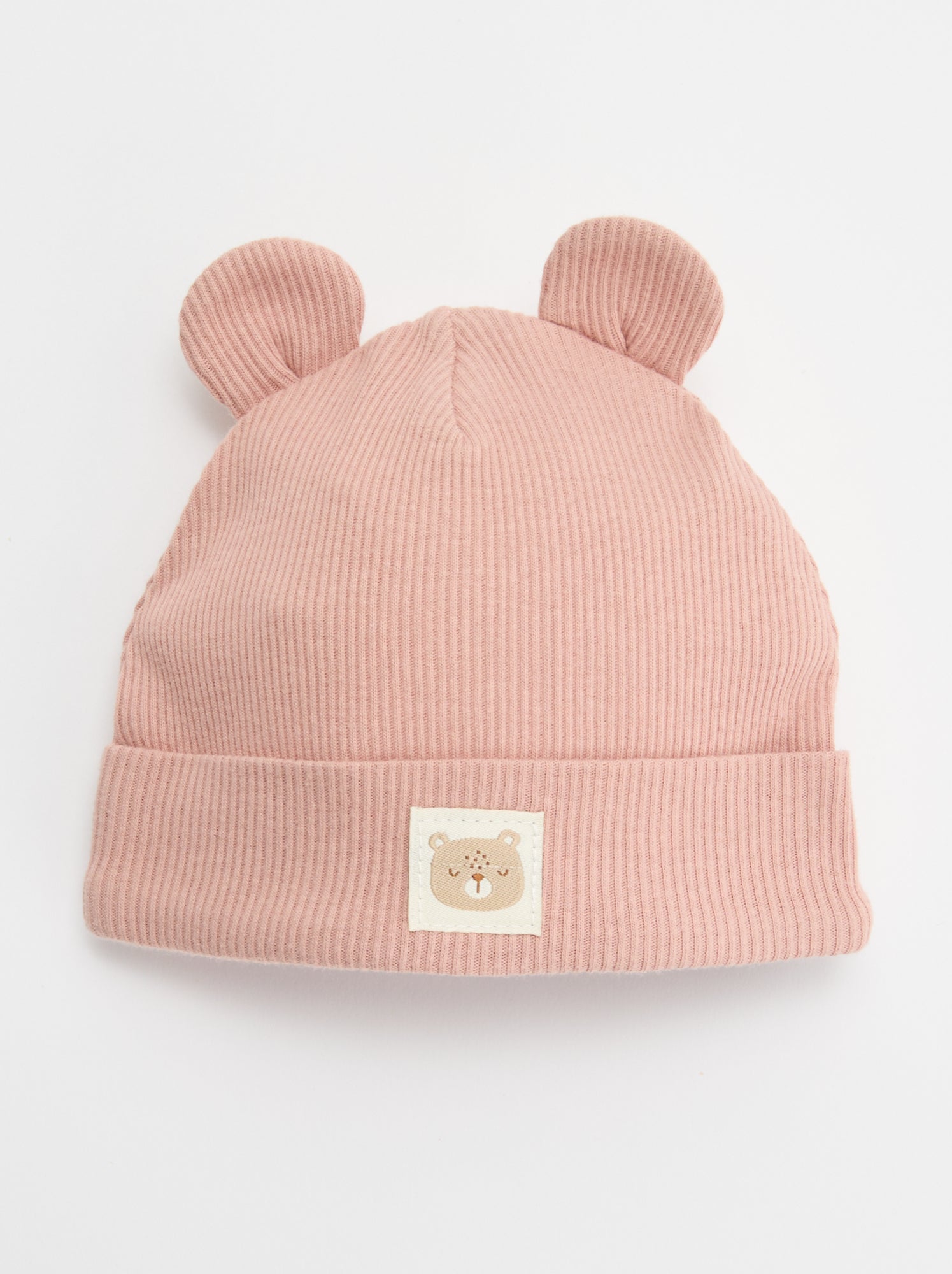 Bonnet côtelé avec oreilles - Rose