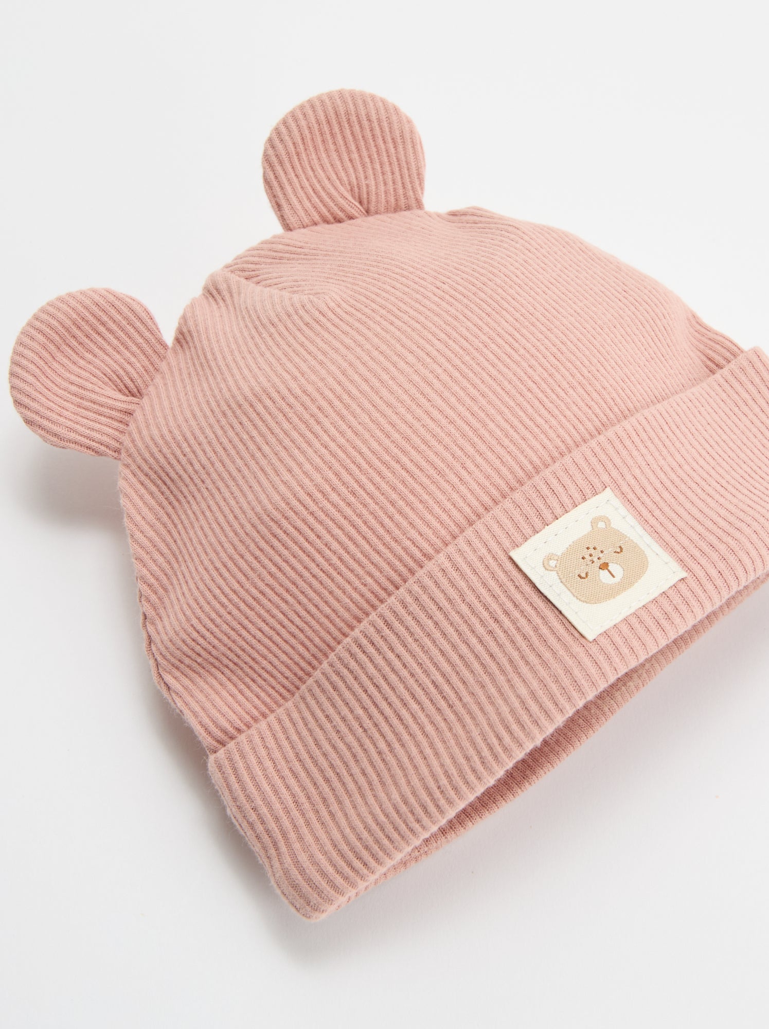 Bonnet côtelé avec oreilles - Rose
