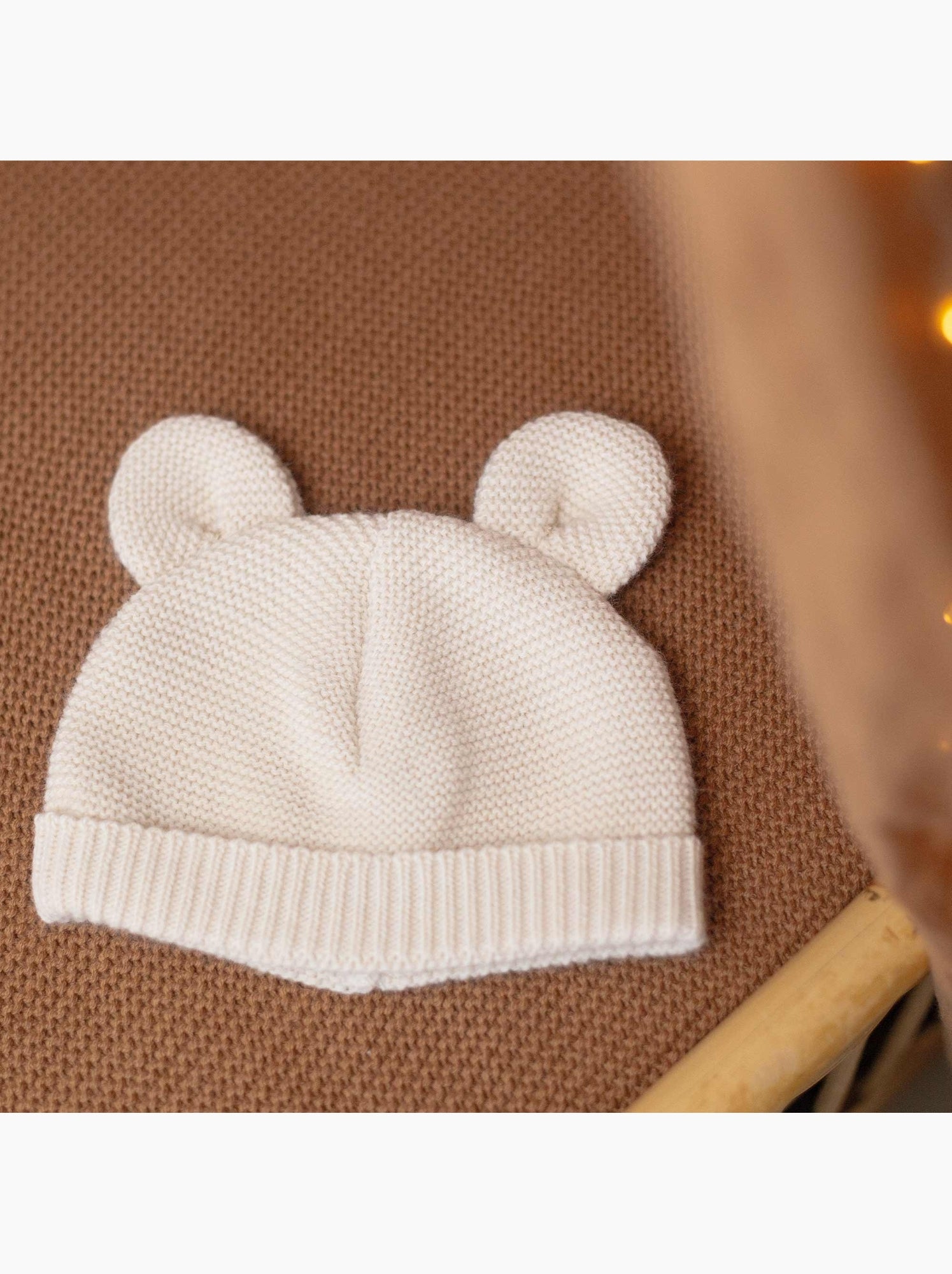 Bonnet en maille avec des petites oreilles - Beige