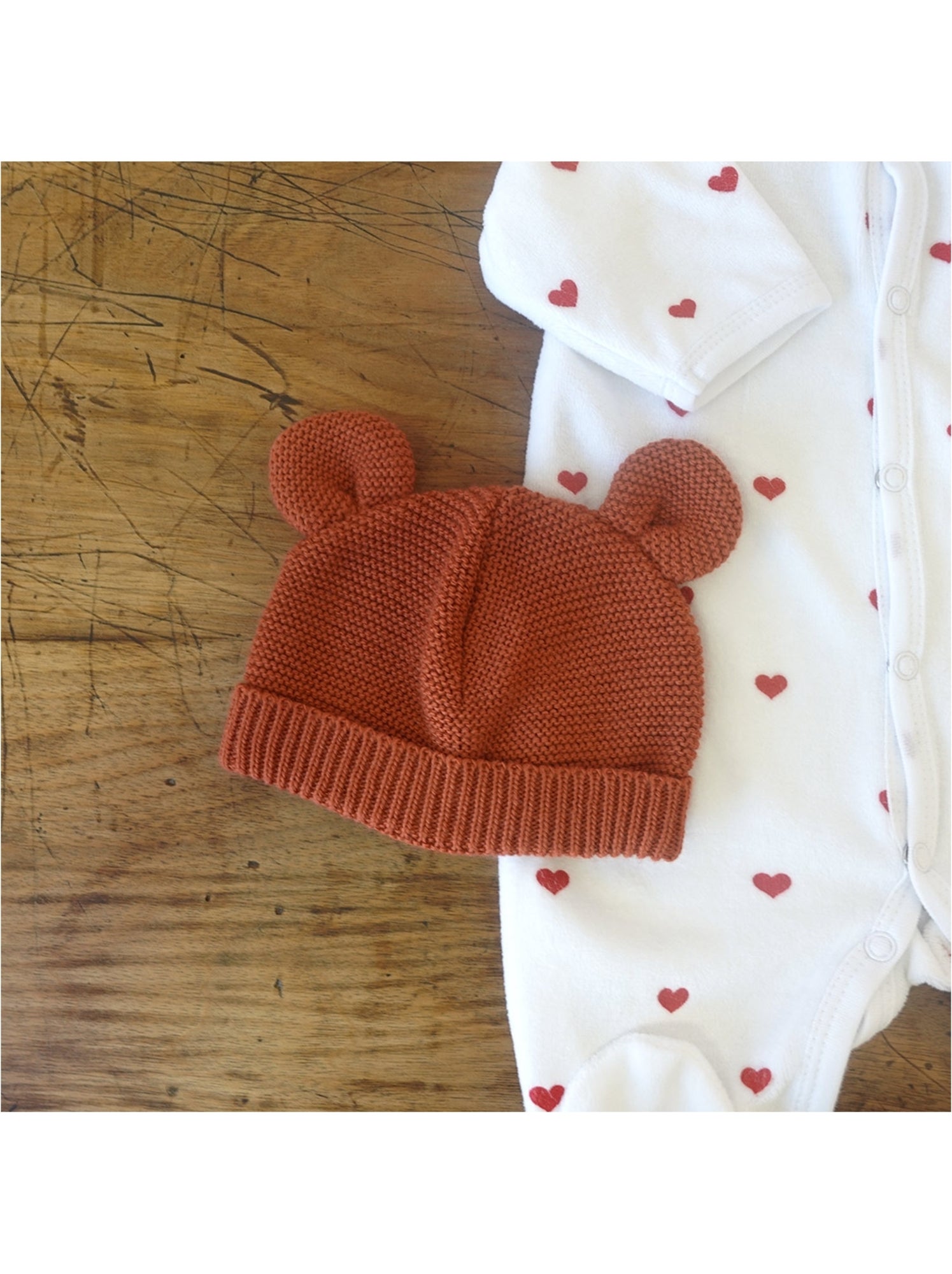 Bonnet en maille avec des petites oreilles - Terracotta