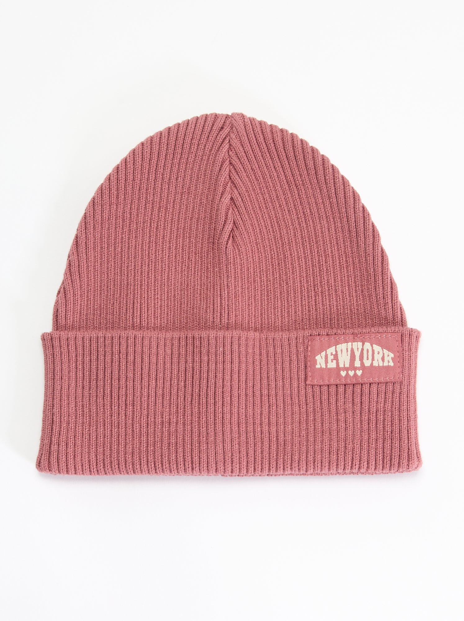 Bonnet uni avec revers - Rose