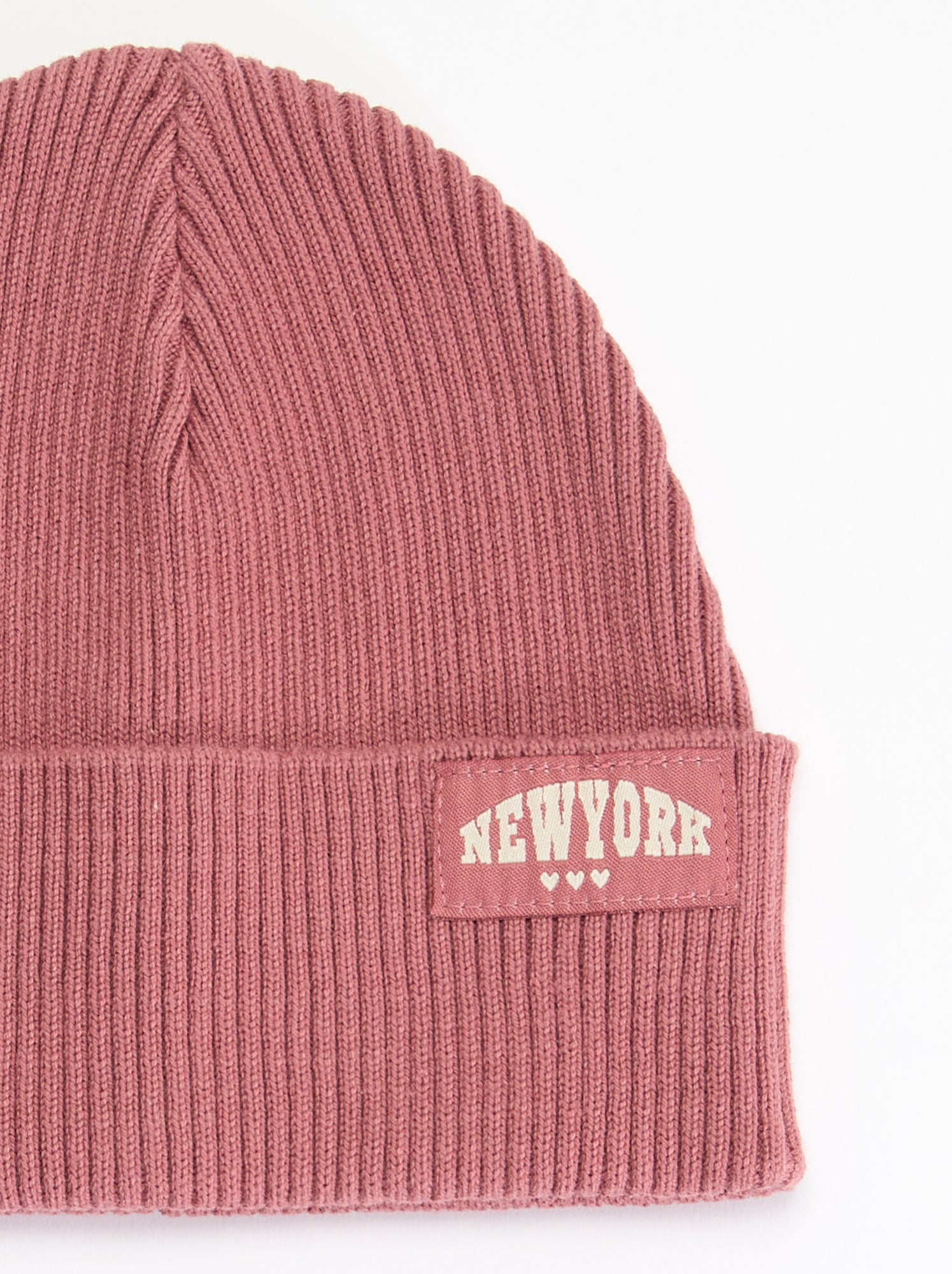 Bonnet uni avec revers - Rose