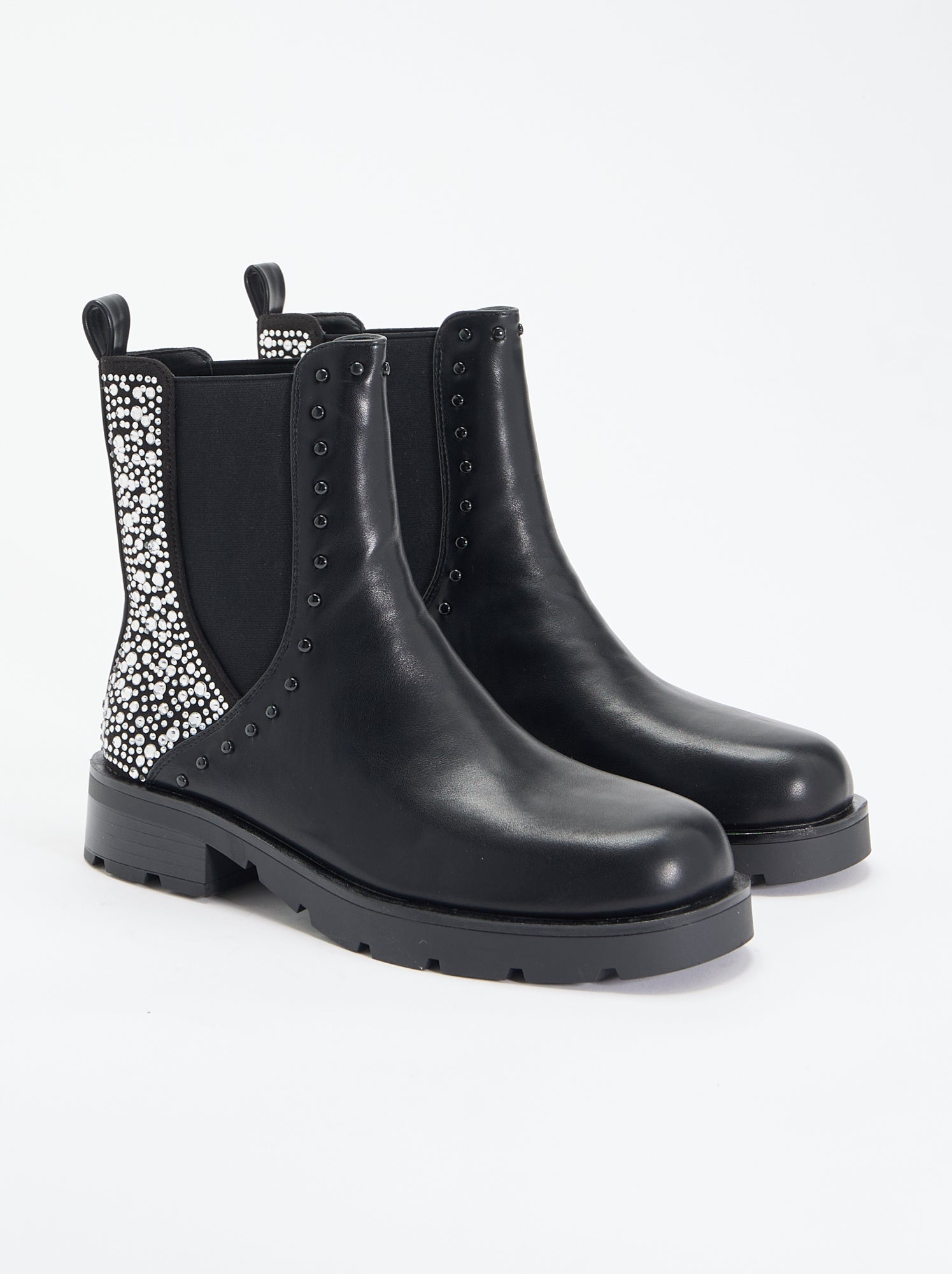 Boots avec empiècement clouté et strass - Noir
