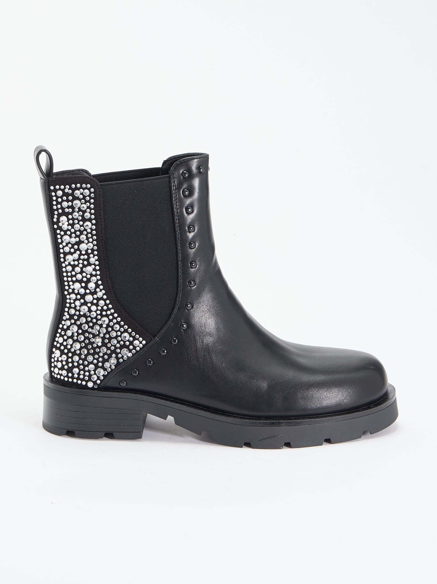 Boots avec empiècement clouté et strass - Noir