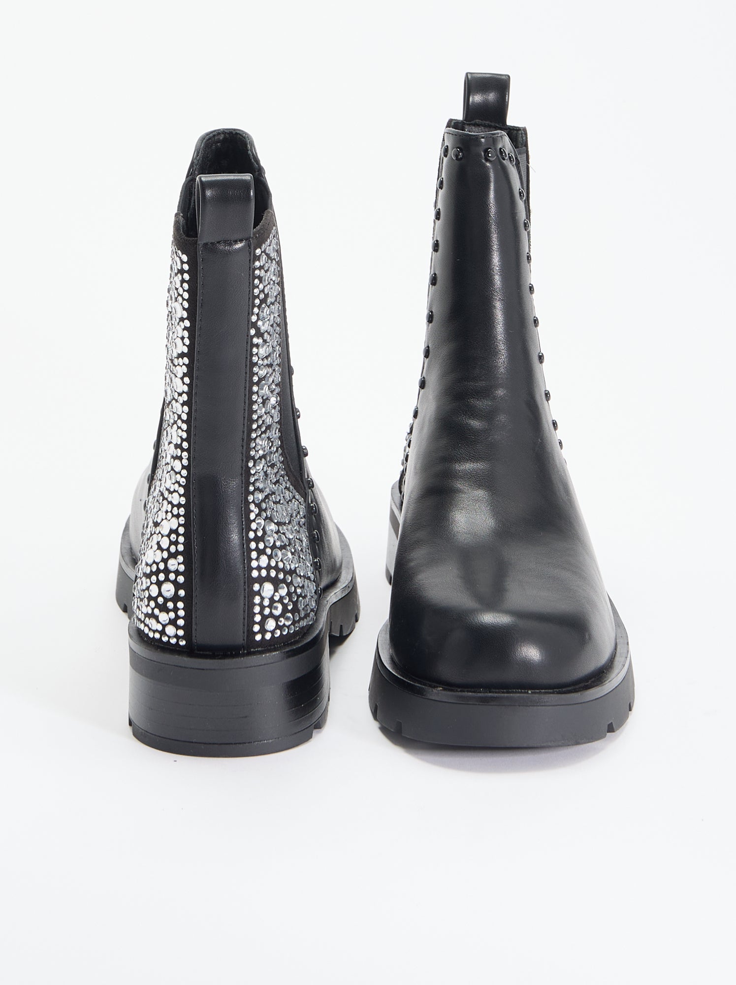 Boots avec empiècement clouté et strass - Noir