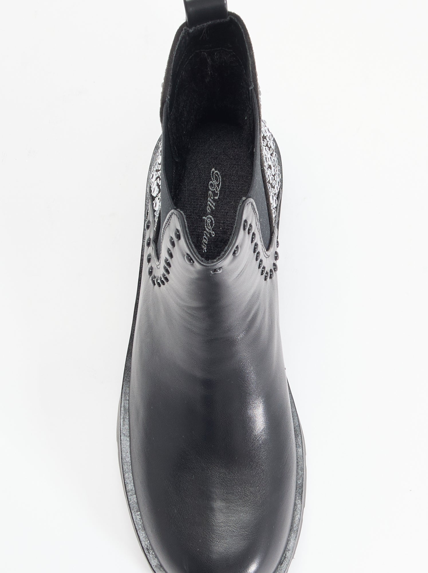 Boots avec empiècement clouté et strass - Noir