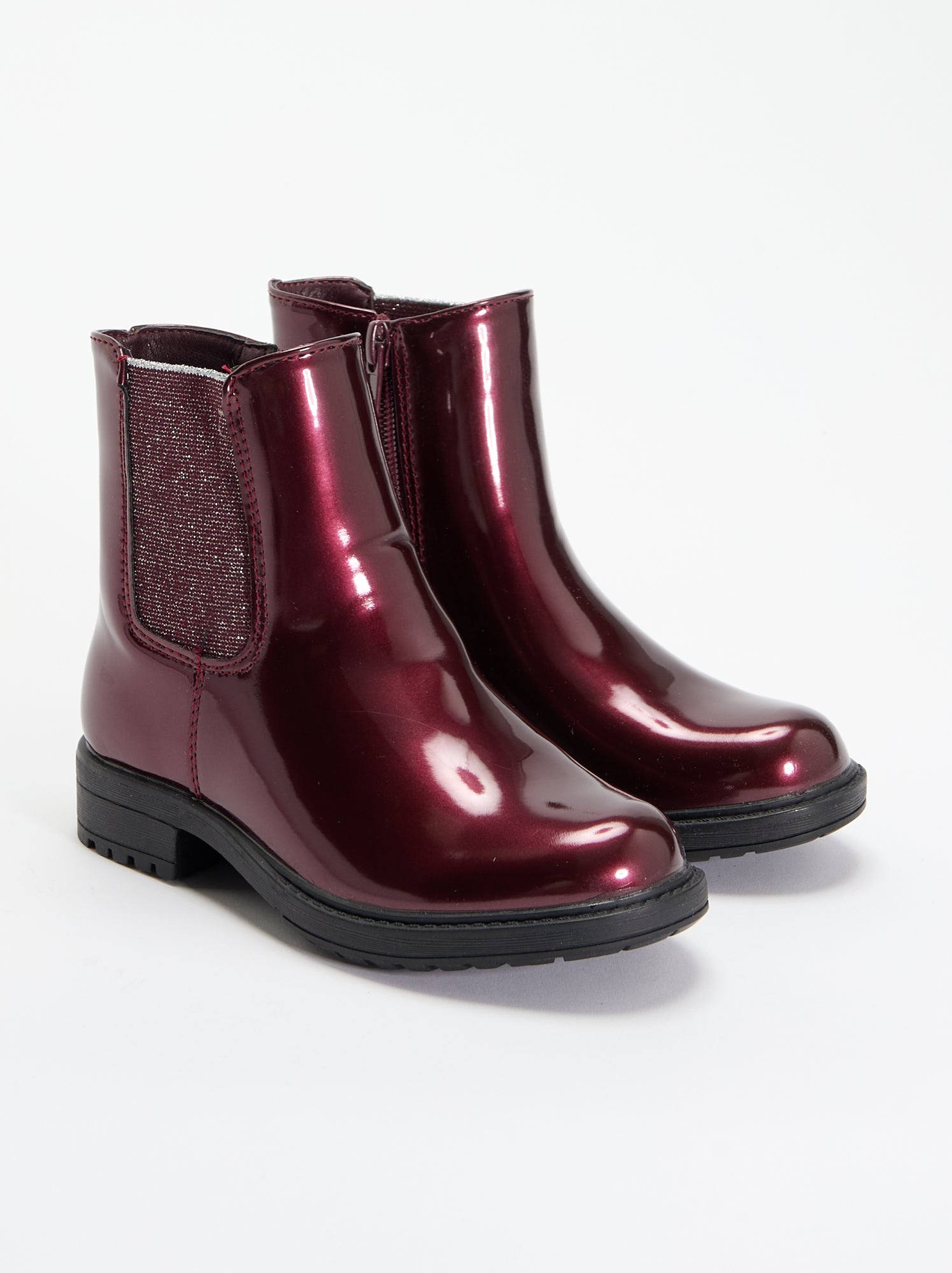 Boots Chelsea en simili avec soufflets pailletés - Rouge