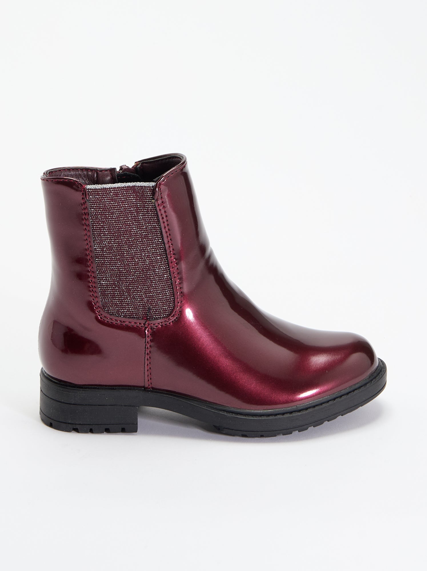 Boots Chelsea en simili avec soufflets pailletés - Rouge