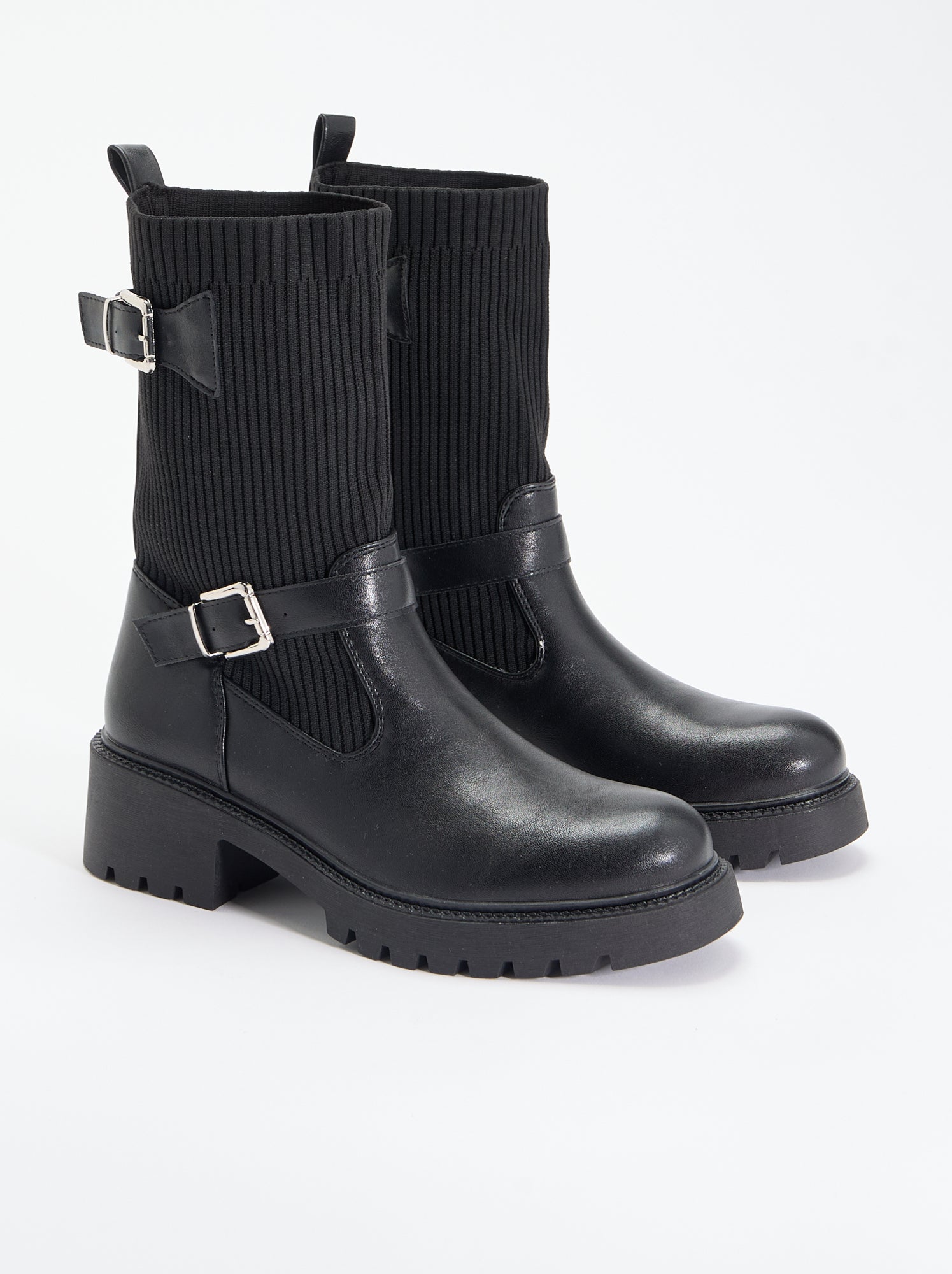 Boots effet chaussette en simili avec boucle - Noir
