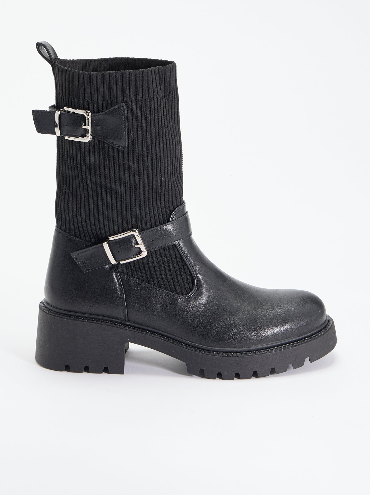 Boots effet chaussette en simili avec boucle - Noir