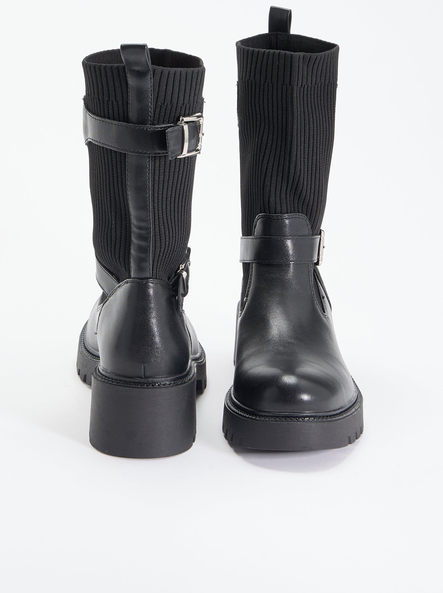 Boots effet chaussette en simili avec boucle - Noir