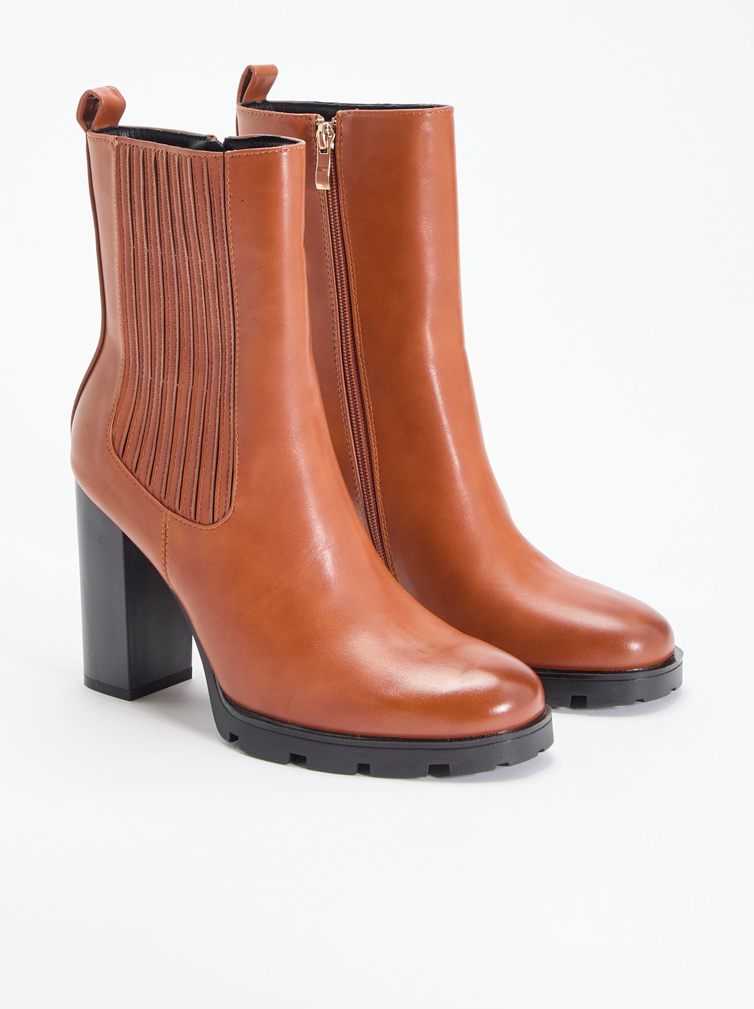 Boots en simili à talon haut - Marron