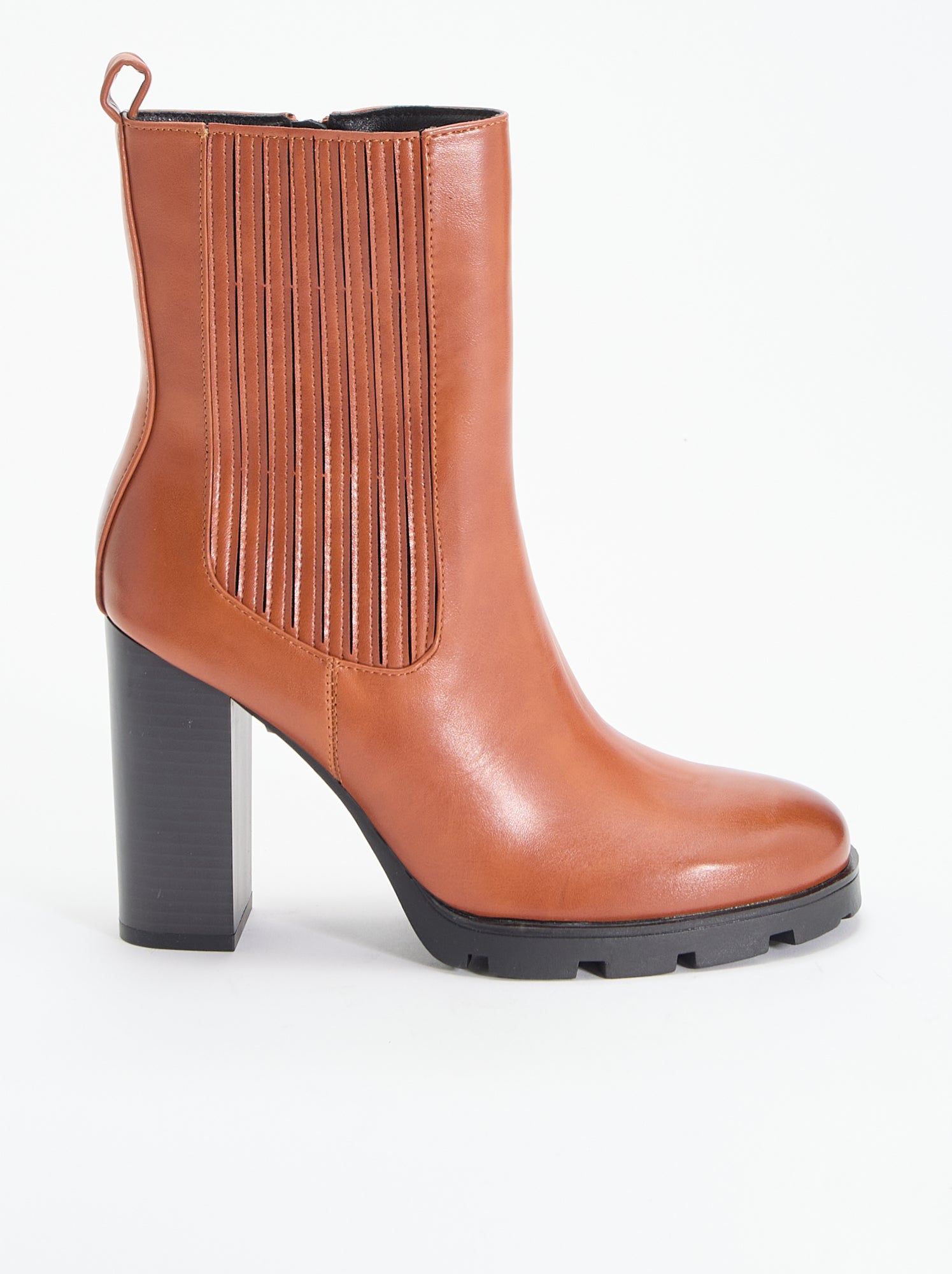 Boots en simili à talon haut - Marron
