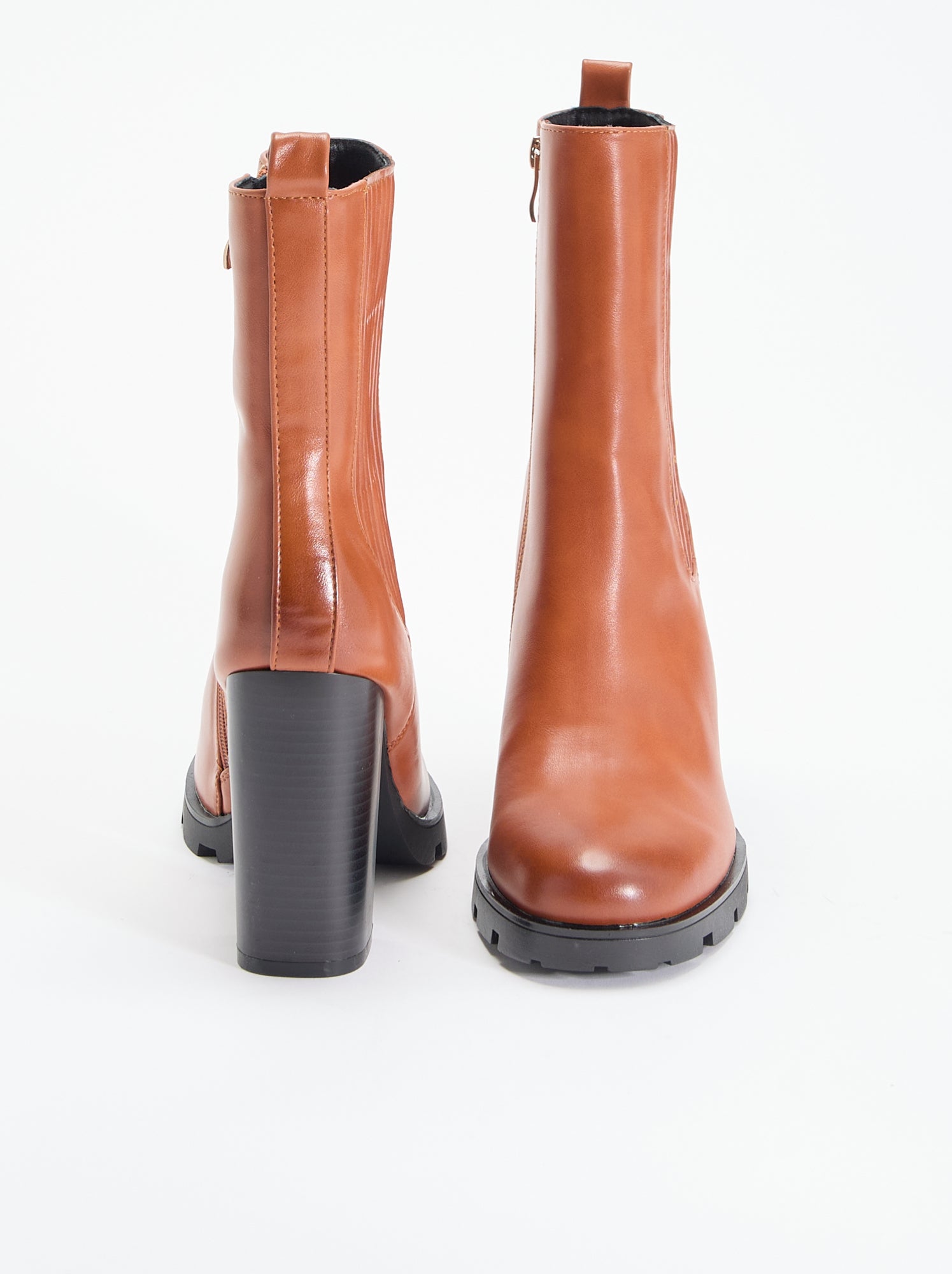 Boots en simili à talon haut - Marron