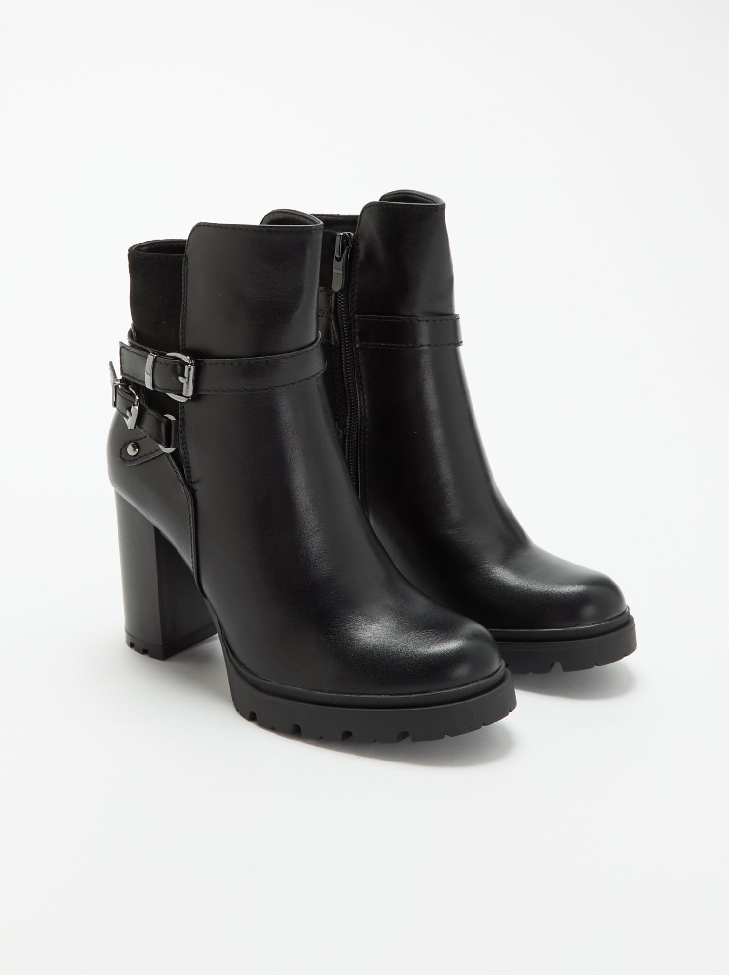 Boots en simili à talon haut - Noir