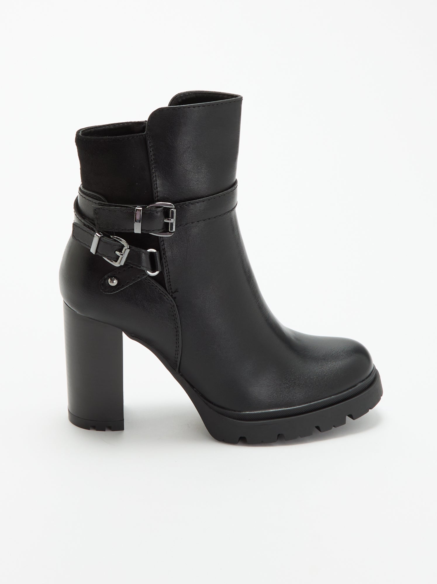 Boots en simili à talon haut - Noir