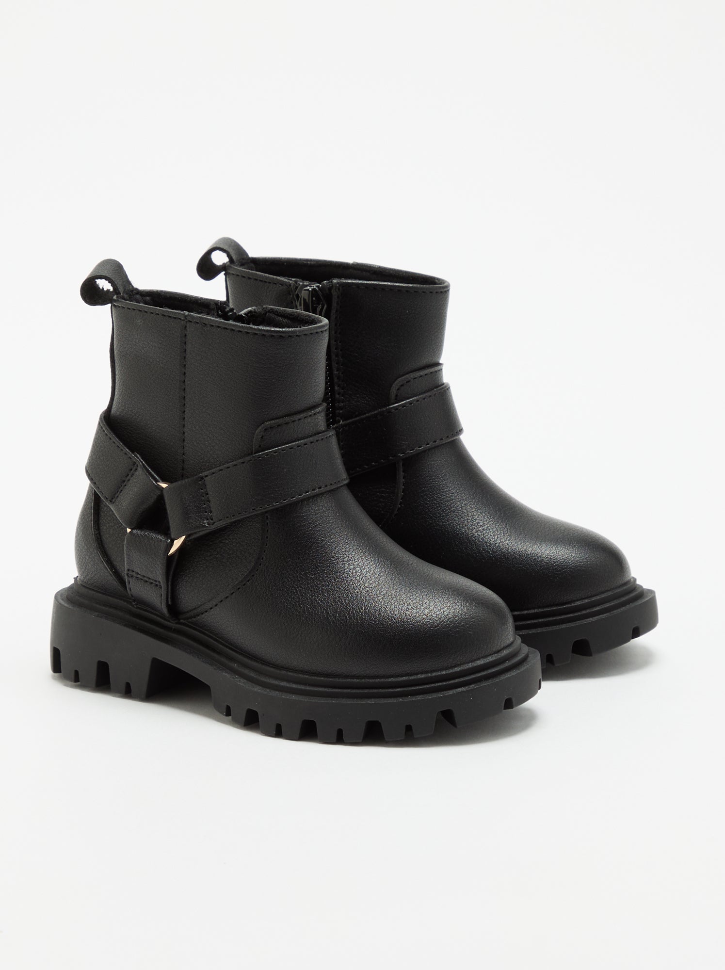 Boots en simili avec sangle motarde - Noir