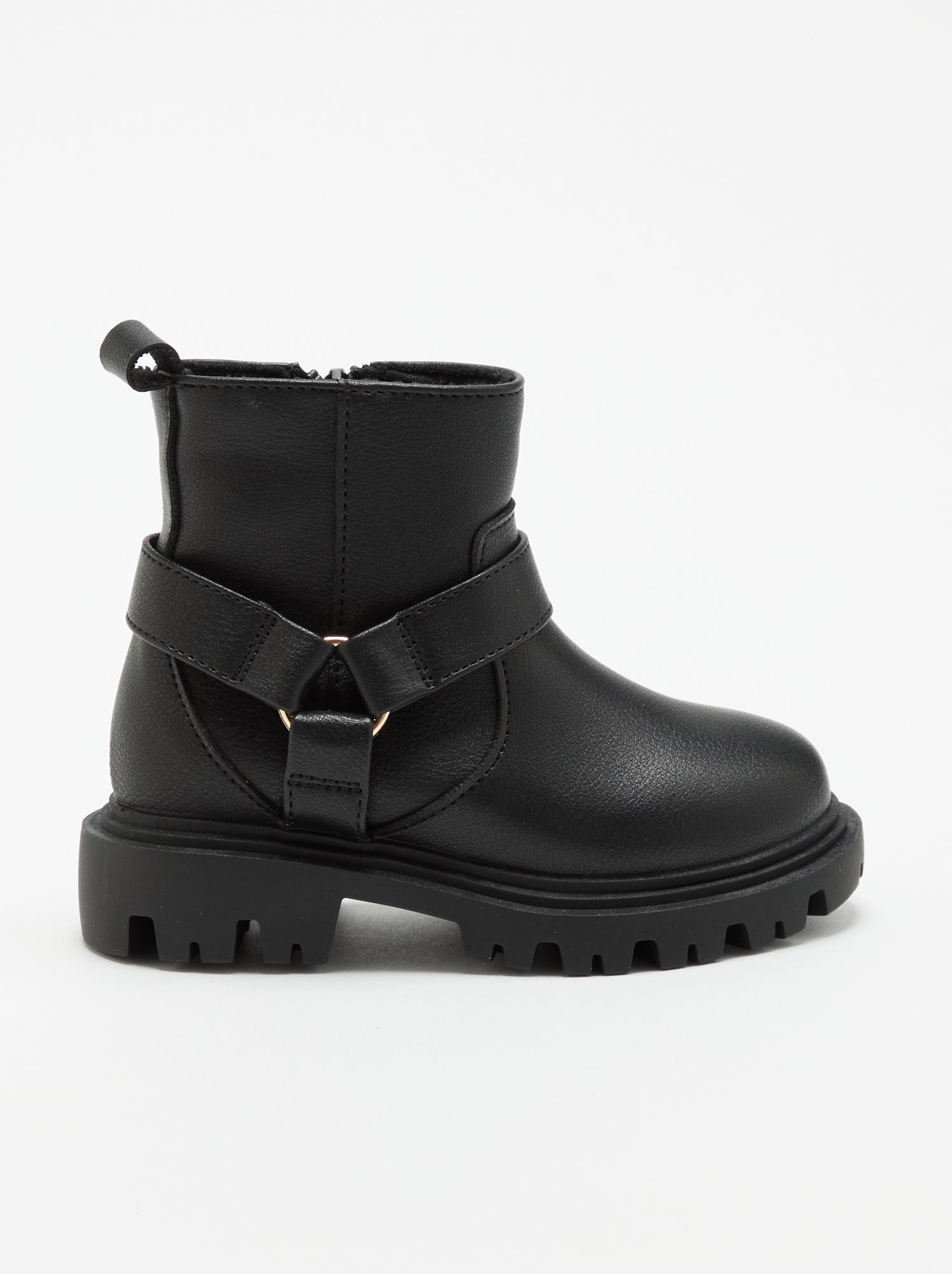 Boots en simili avec sangle motarde - Noir
