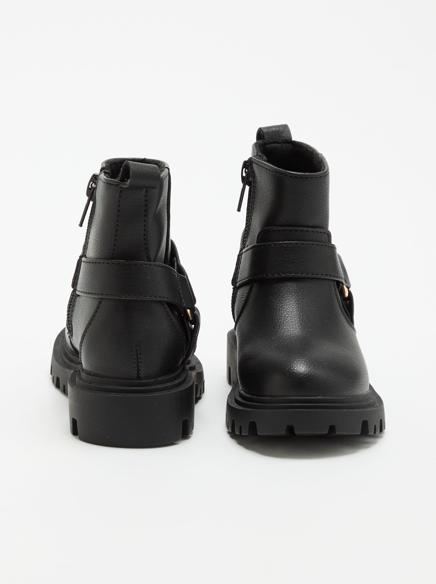Boots en simili avec sangle motarde - Noir