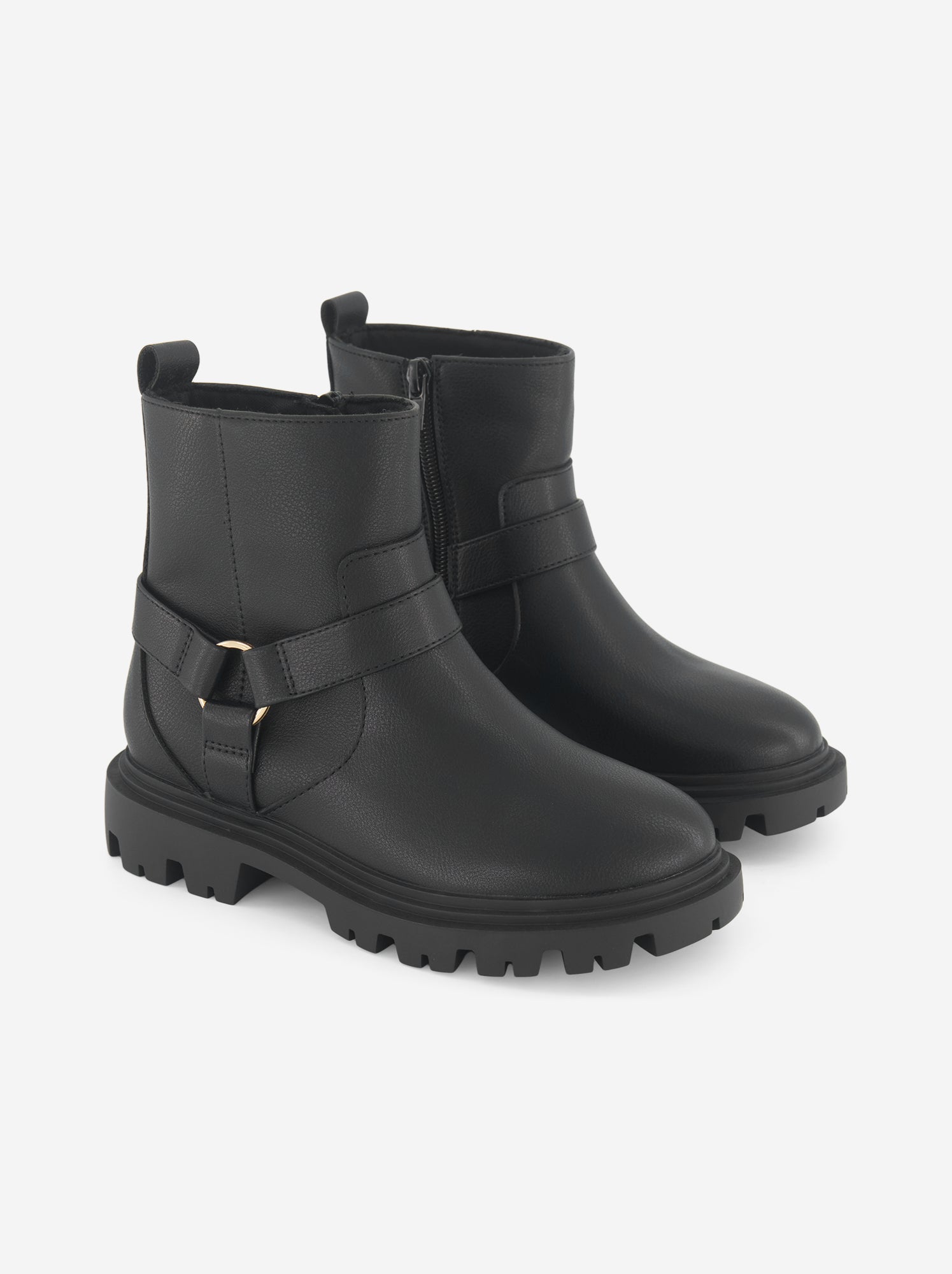 Boots en simili avec sangles fantaisies - Noir