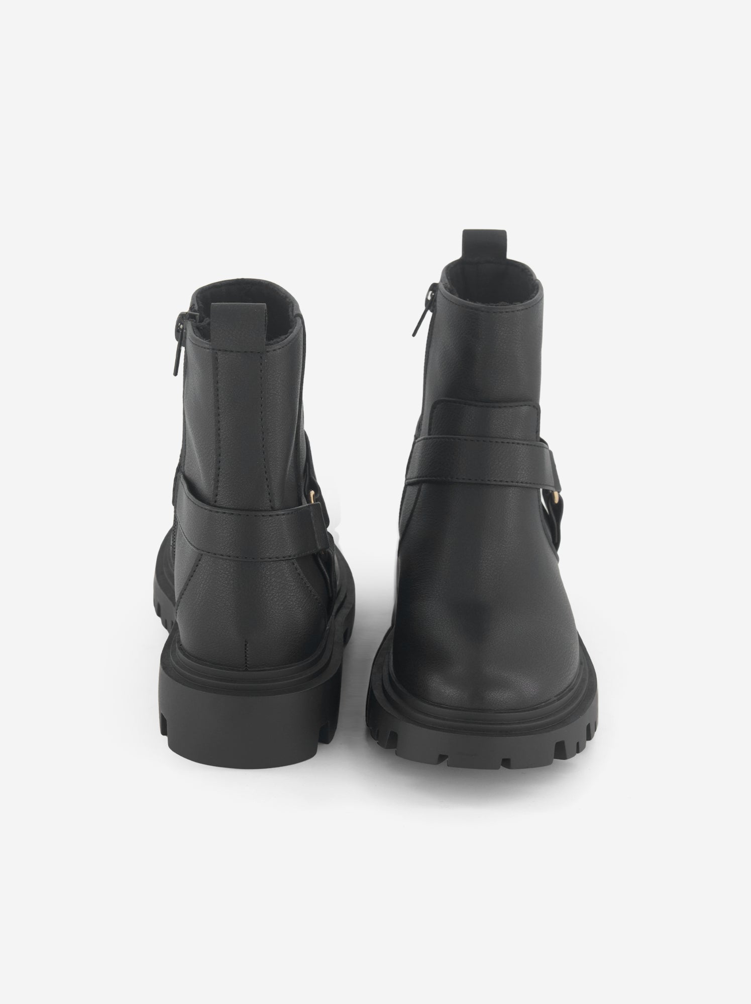 Boots en simili avec sangles fantaisies - Noir