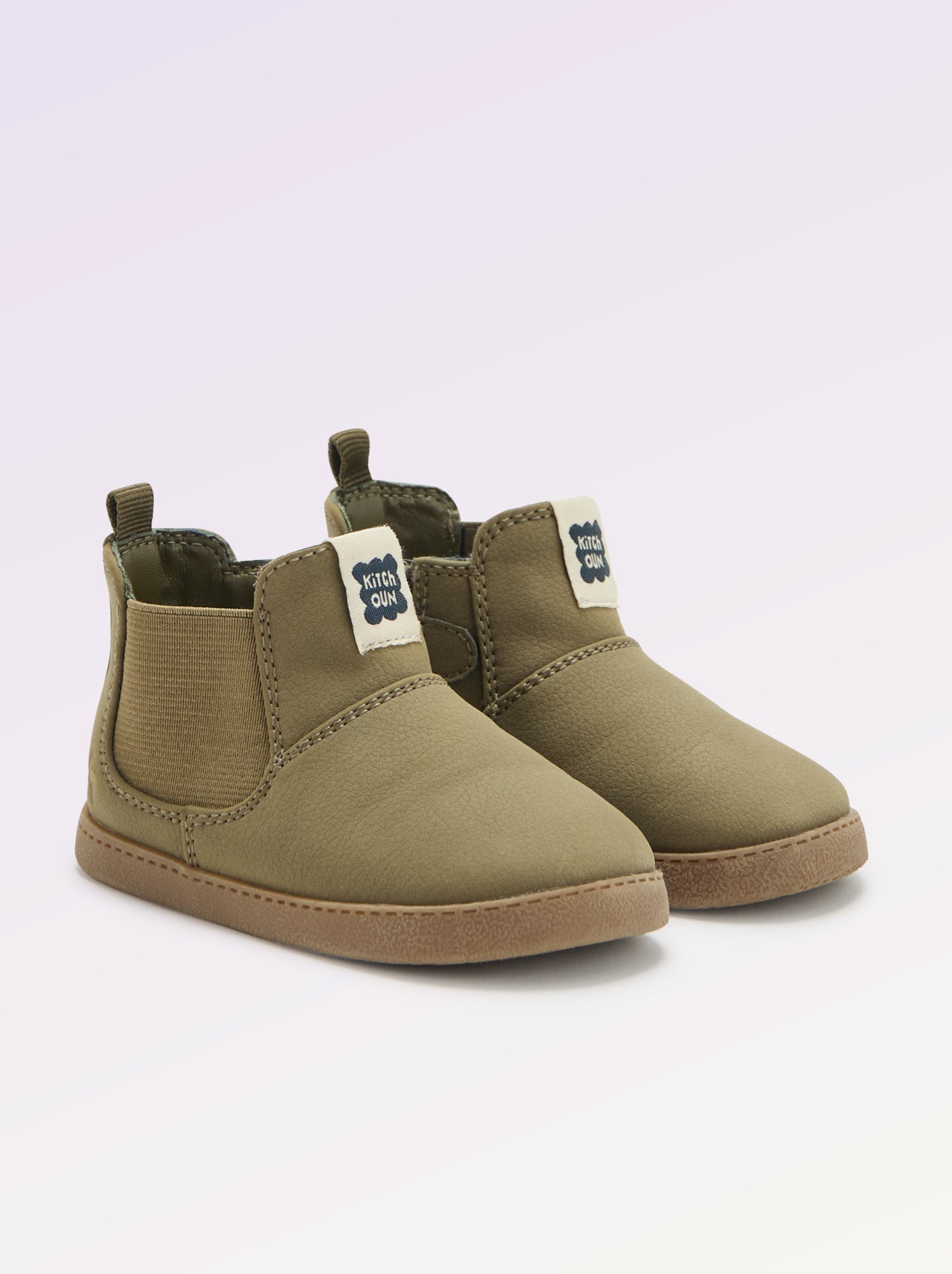 Boots en simili avec soufflet élastiqué - Kaki