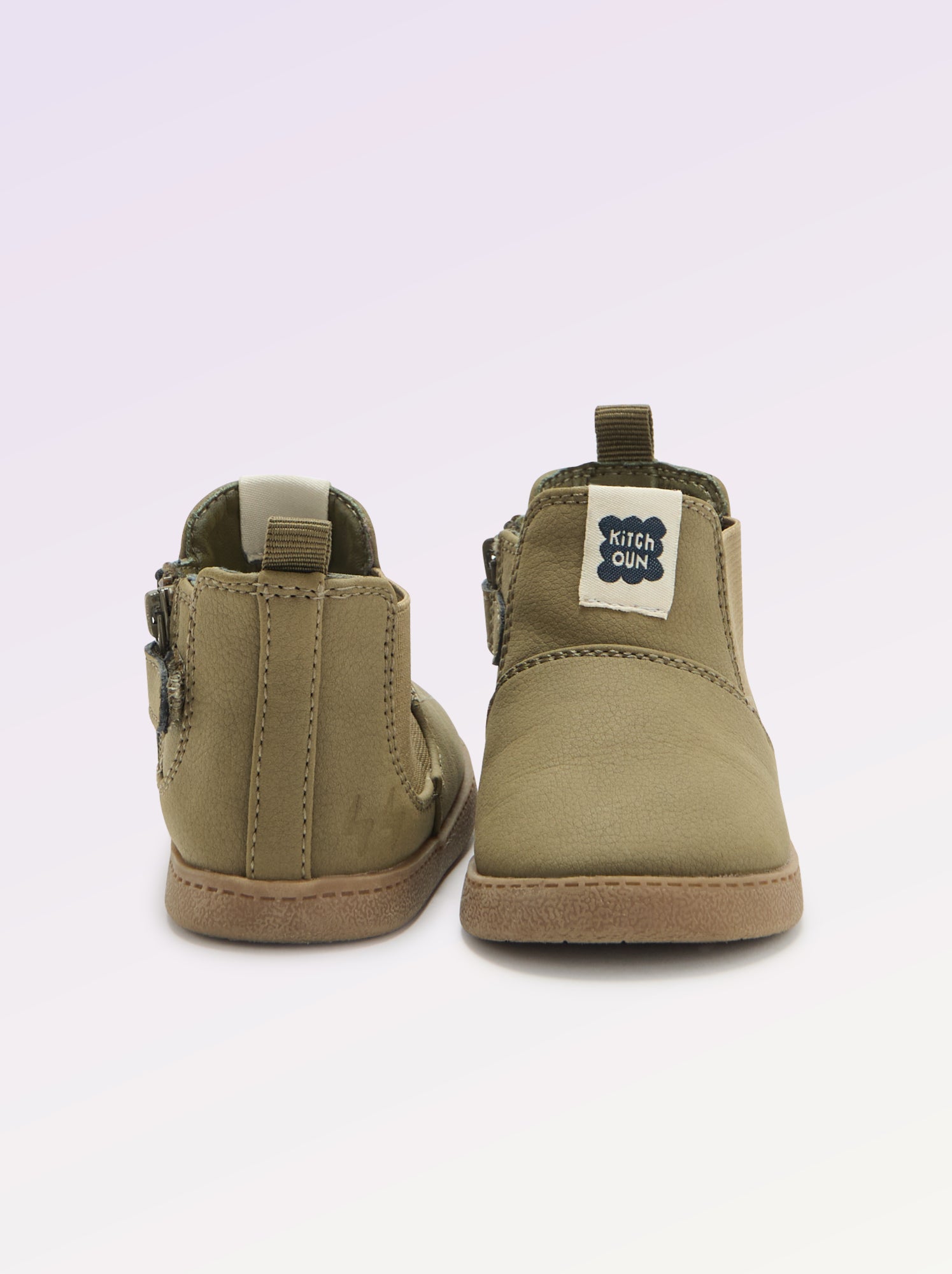 Boots en simili avec soufflet élastiqué - Kaki