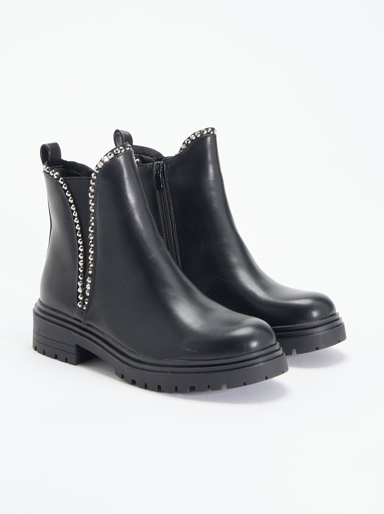 Boots en simili avec strass - Noir