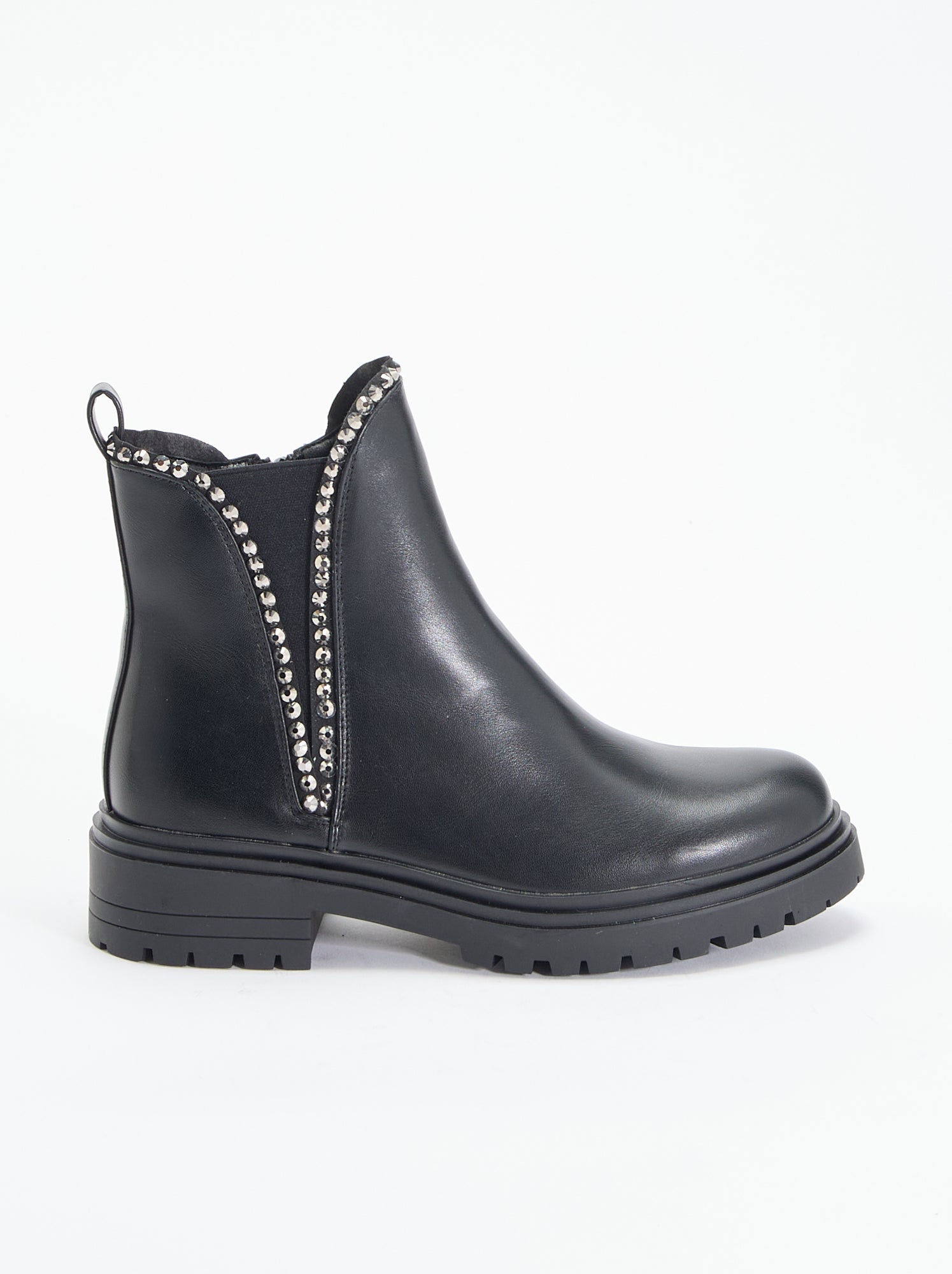 Boots en simili avec strass - Noir