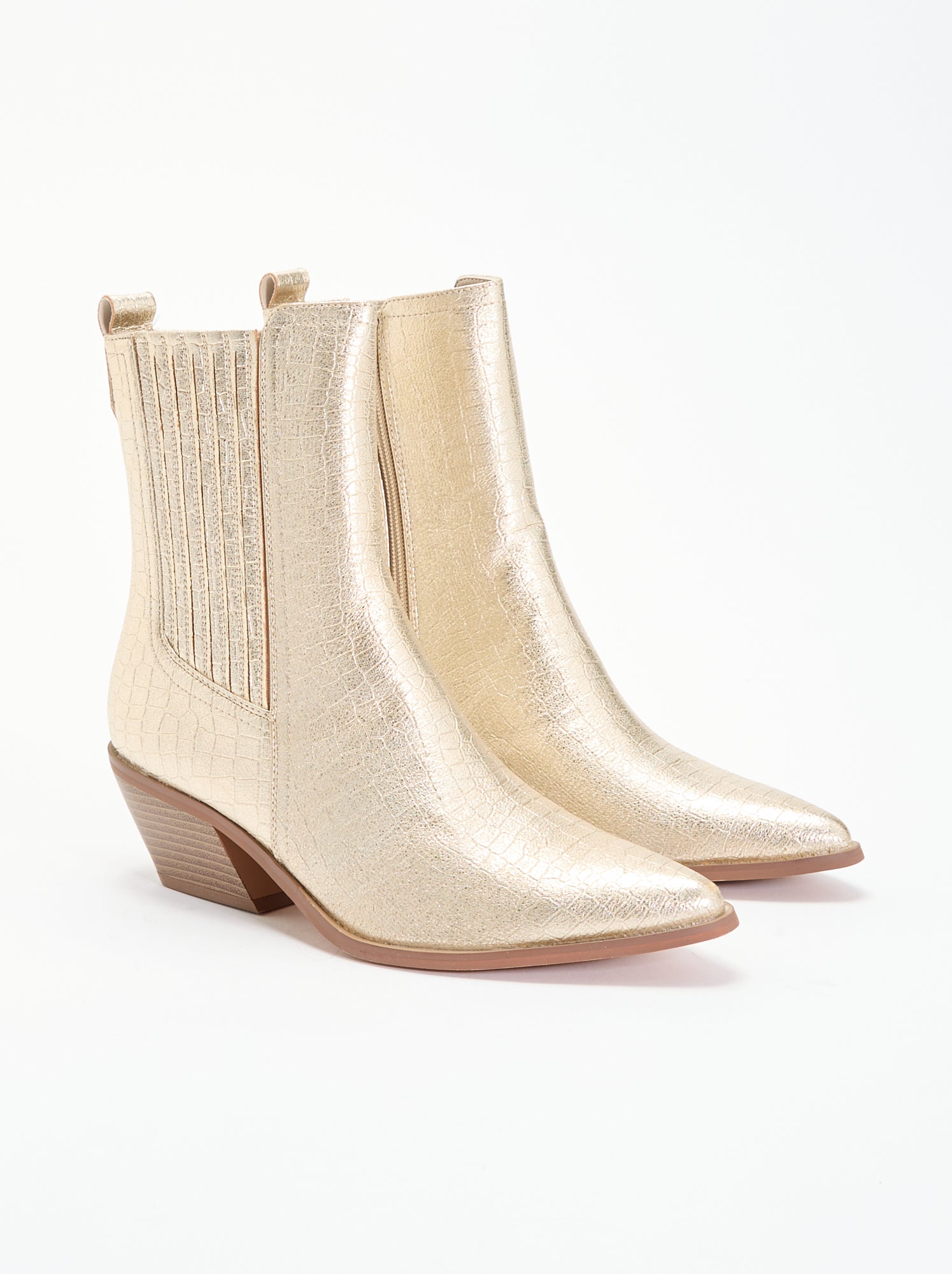 Boots simili verni et texturé à talons - Jaune