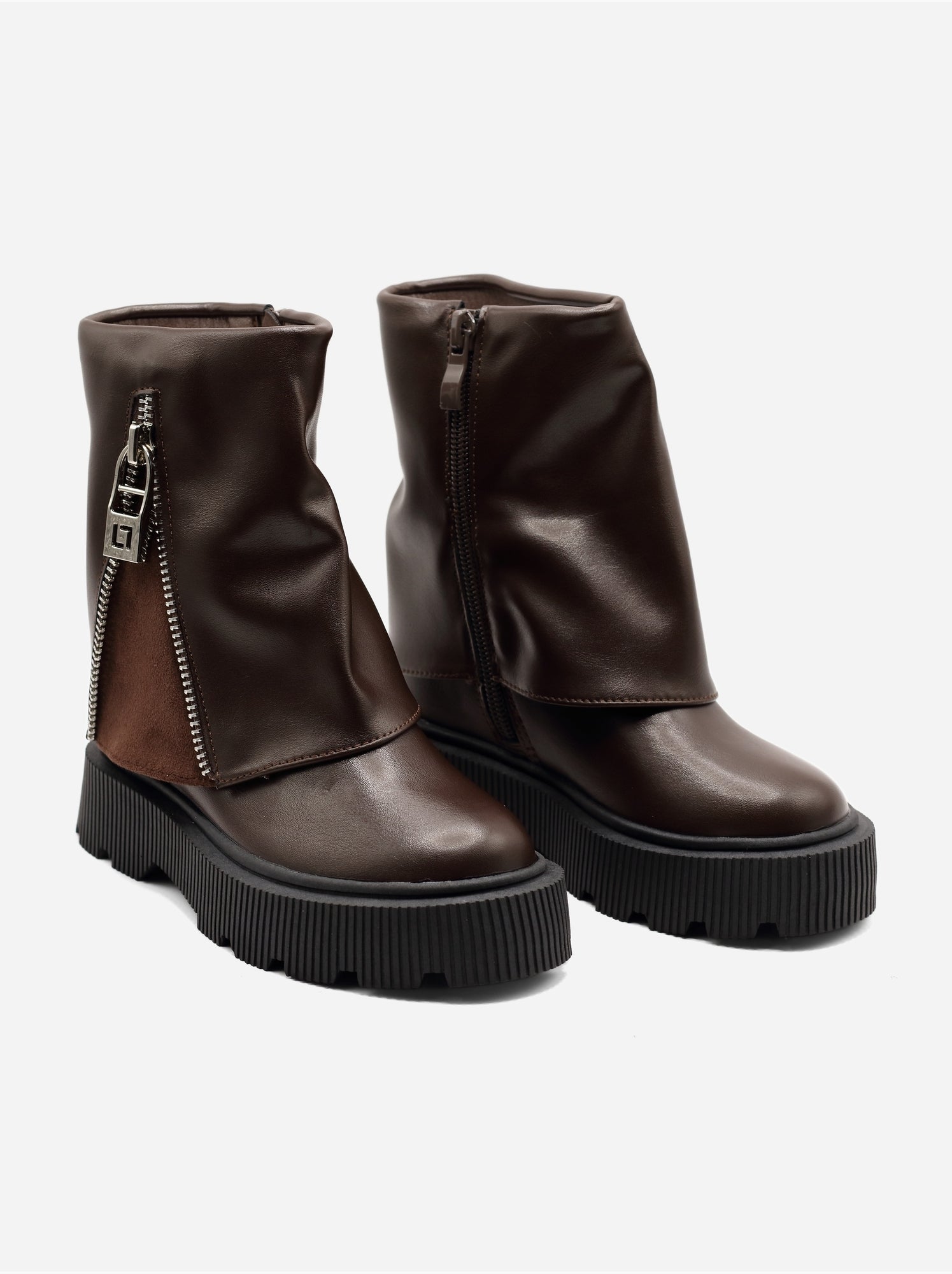 Bottines à semelles crantées - Marron