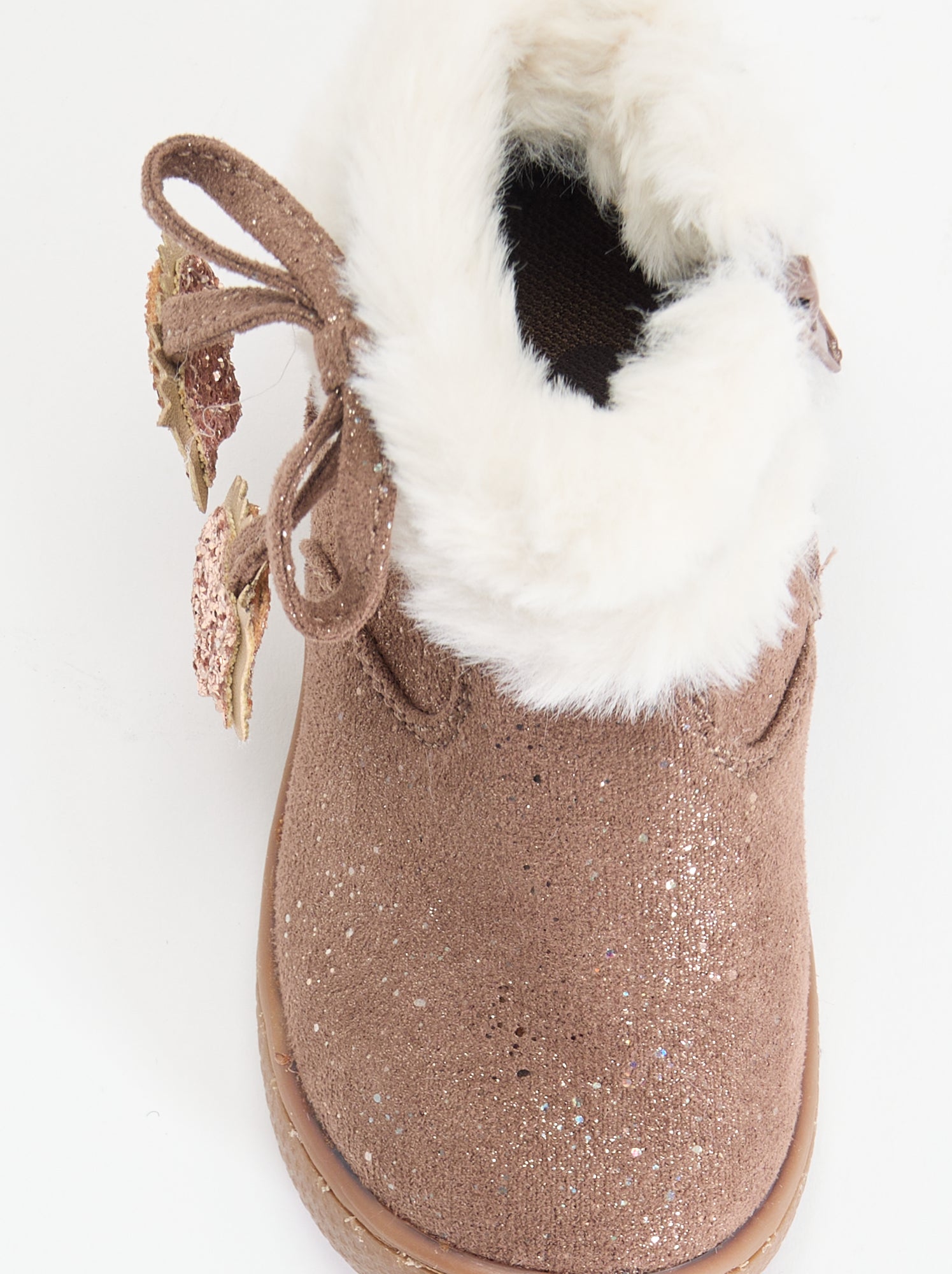 Bottines en suédine pailletée avec revers effet fourrure - Marron
