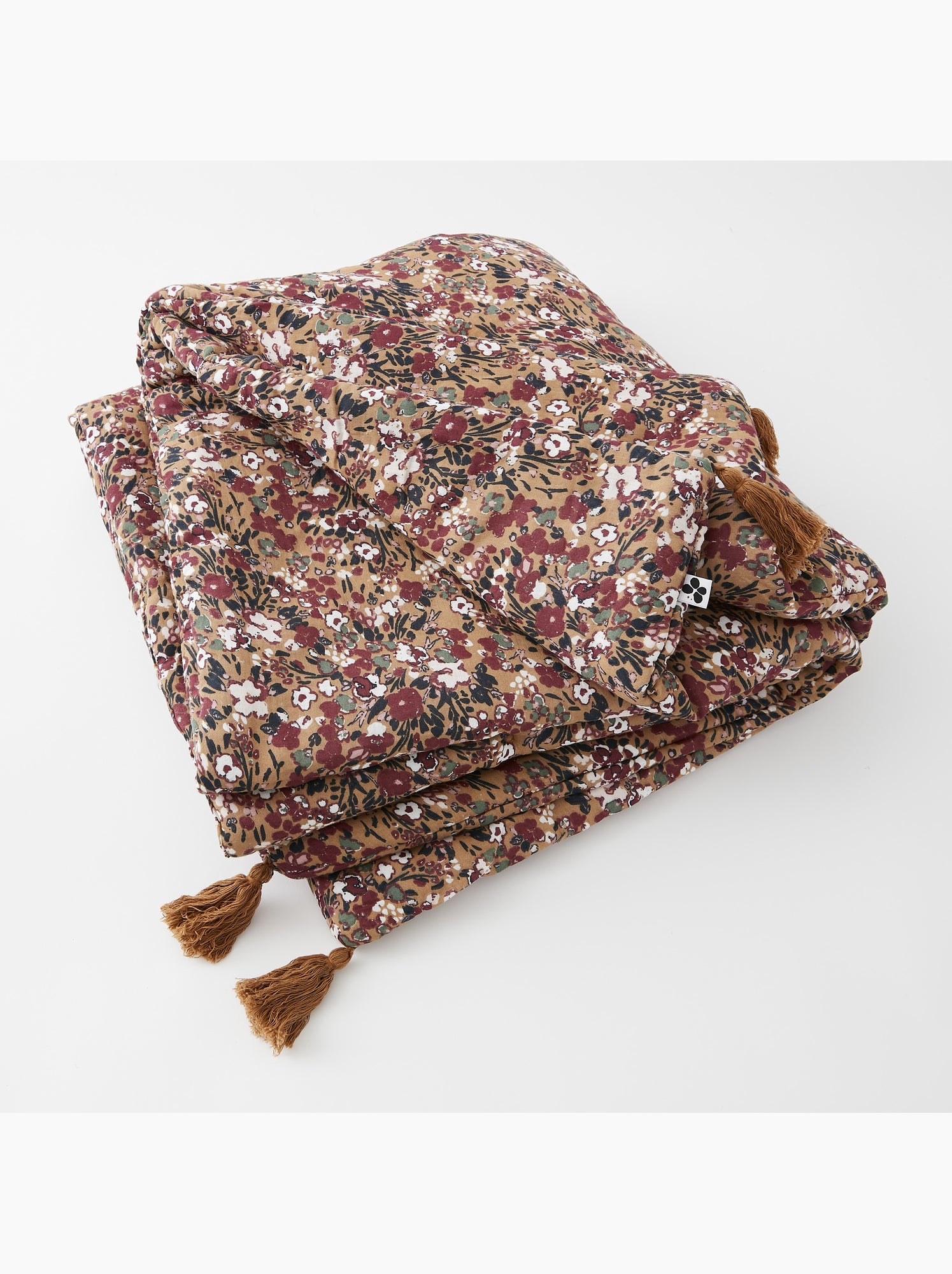 Bout de lit – double gaze de coton imprimée – capucine minuit - Camel