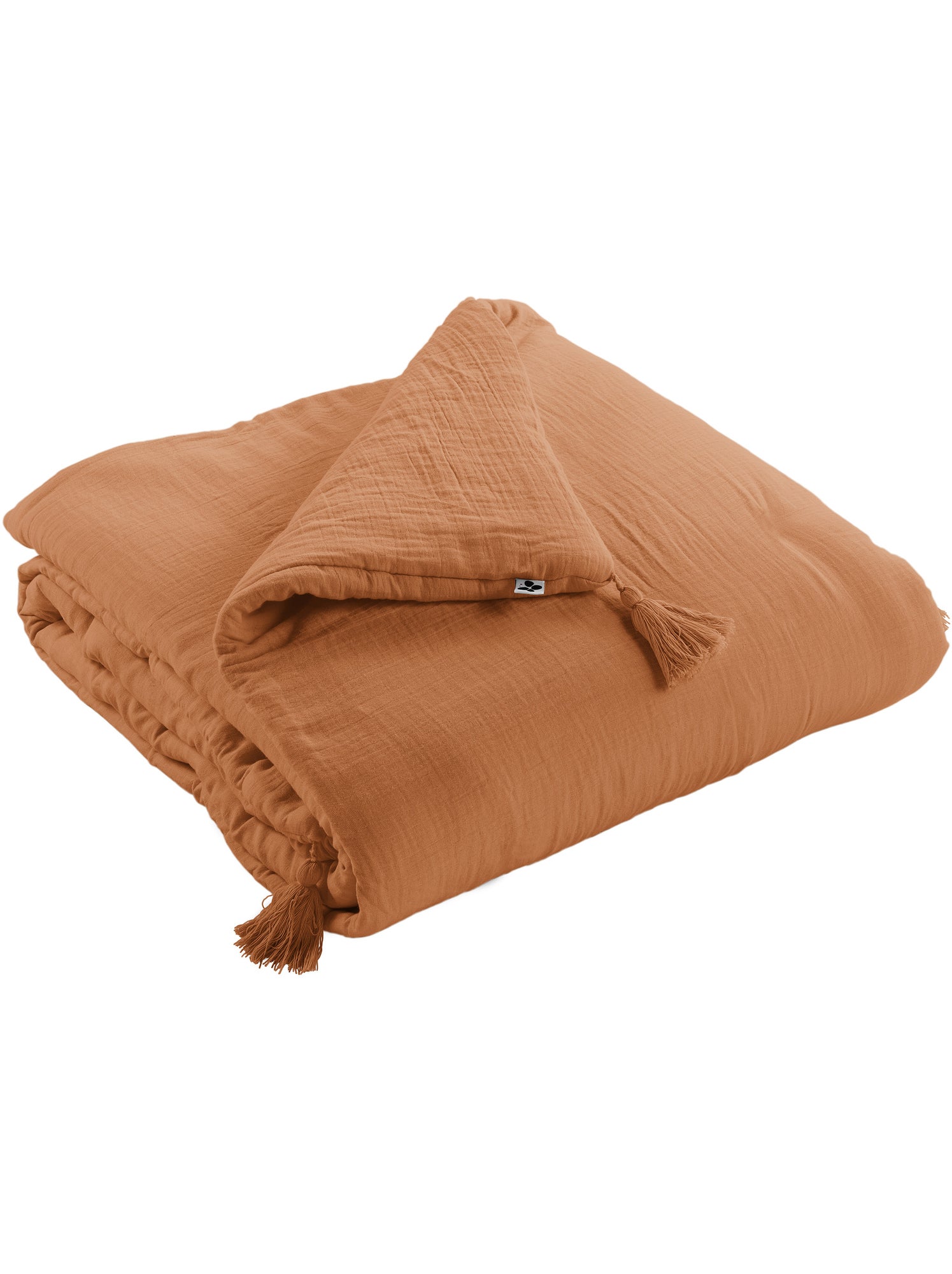 Bout de lit – double gaze de coton unie - finition pompon - gaïa - Abricot