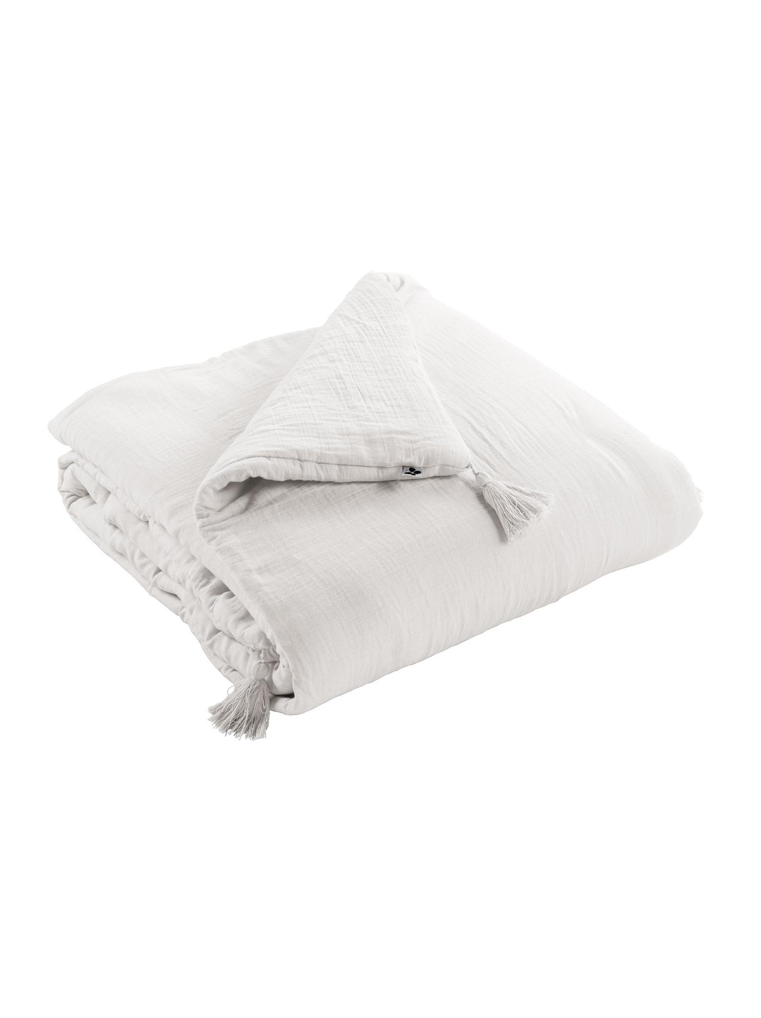 Bout de lit – double gaze de coton unie - finition pompon - gaïa - Blanc