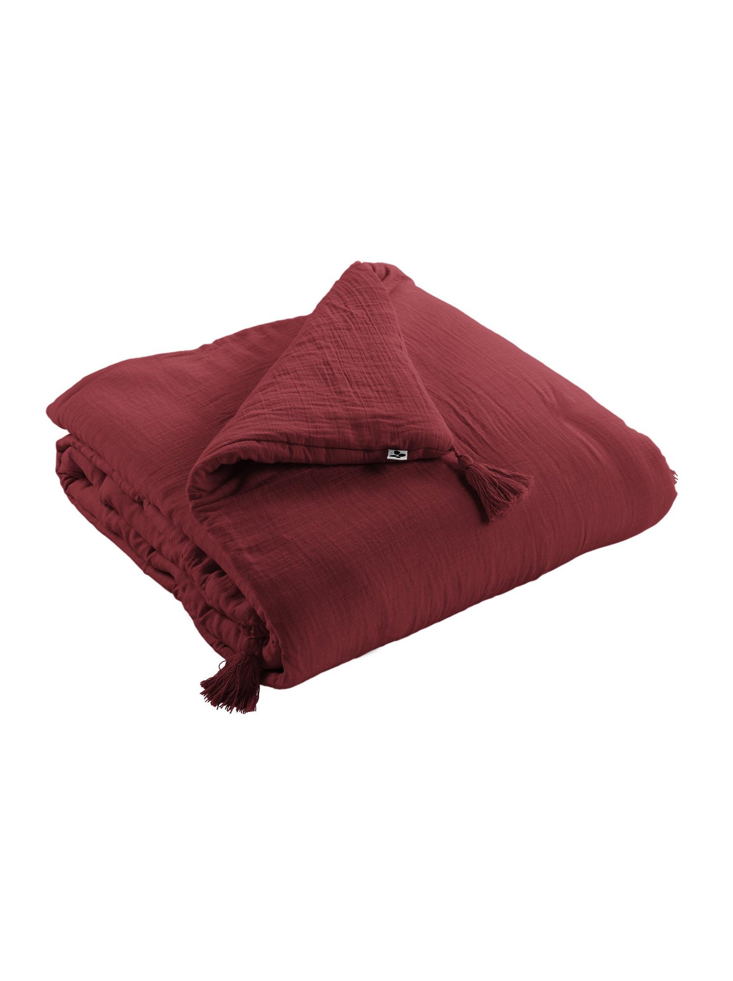 Bout de lit – double gaze de coton unie - finition pompon - gaïa - Bordeaux